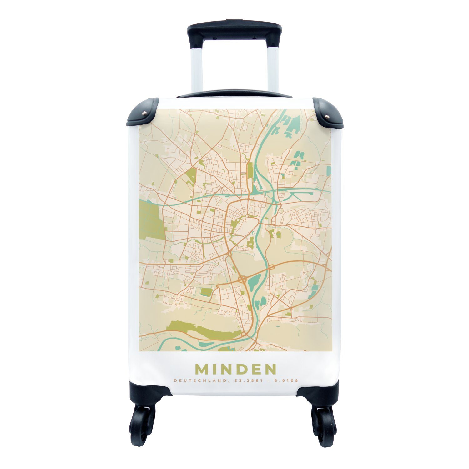 MuchoWow Handgepäckkoffer Stadtplan - Minden - Karte, 4 Rollen, Reisetasche mit rollen, Handgepäck für Ferien, Trolley, Reisekoffer