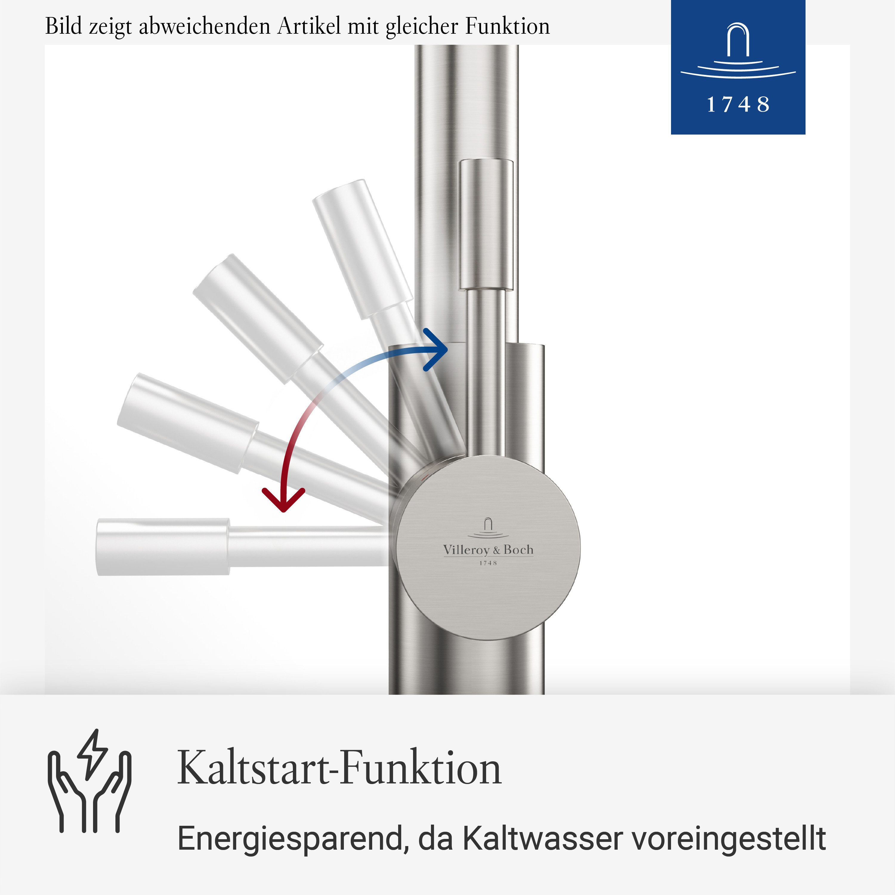 Villeroy & Boch Küchenarmatur Umbrella Flex ausziehbare Handbrause, 360° Schwenkbereich, Edelstahl massiv – Bild 4 von 5