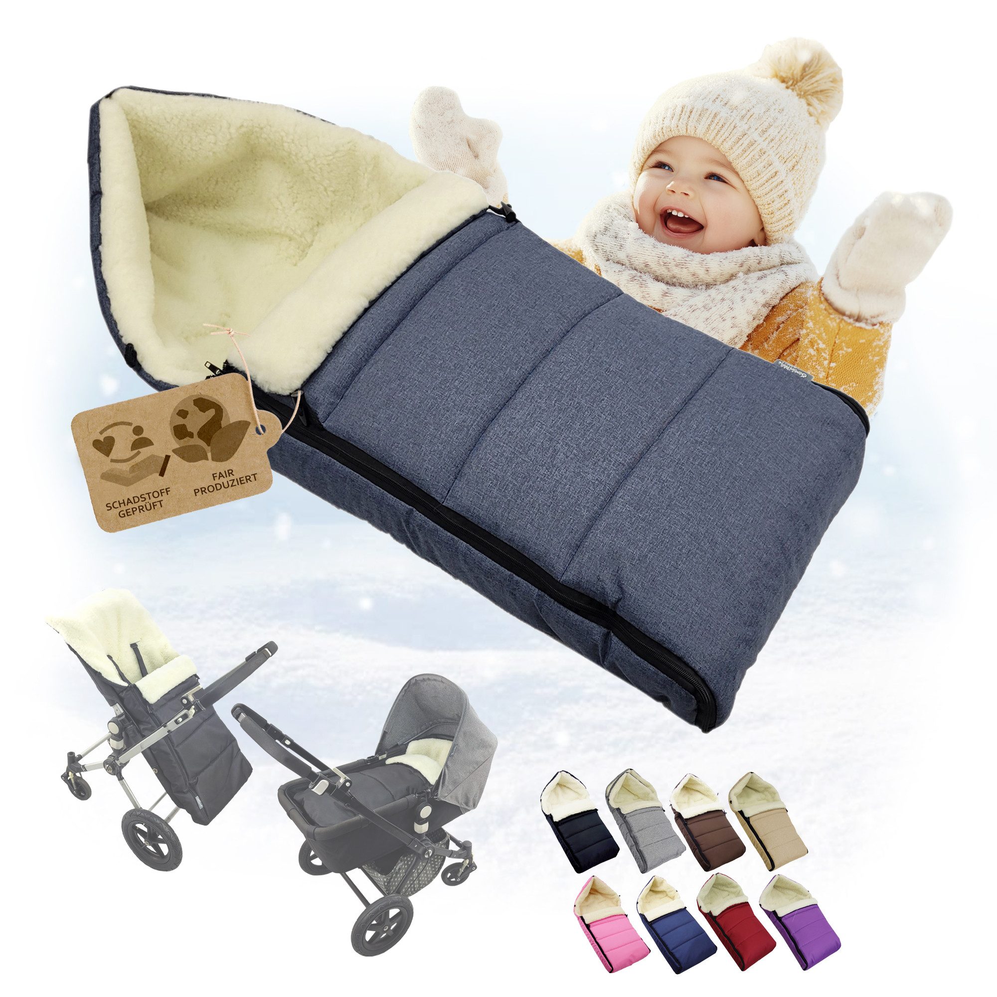 BambiniWelt by Rafael K. Fußsack Winterfußsack Babyfußsack Fußsack Kinderwagen Wolle 108cm LINIERT, universal
