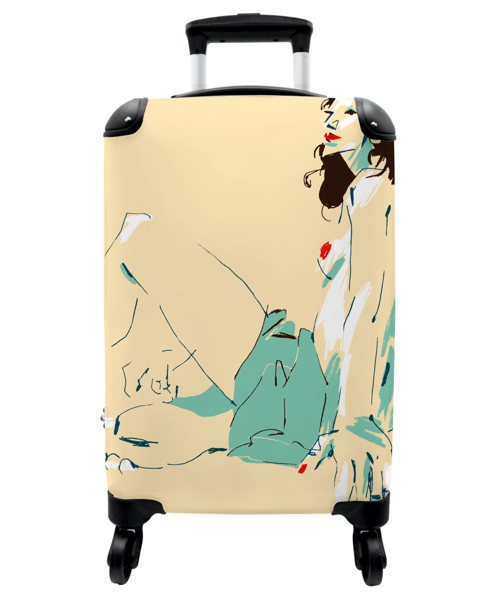 NoBoringSuitcases.com© Handgepäckkoffer 55x35x20cm Frau - Kunst - Abstrakt - Gelb, 4 Rollen, Handgepäck Trolley Rollkoffer Kleine Reisekoffer mit 4 Rollen - Cabin