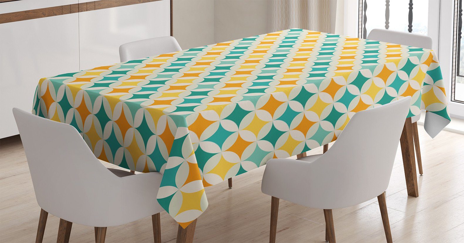 Abakuhaus Tischdecke Farbfest Waschbar Für den Außen Bereich geeignet Klare Farben, Geometrisch Abstrakter Kreis Cube