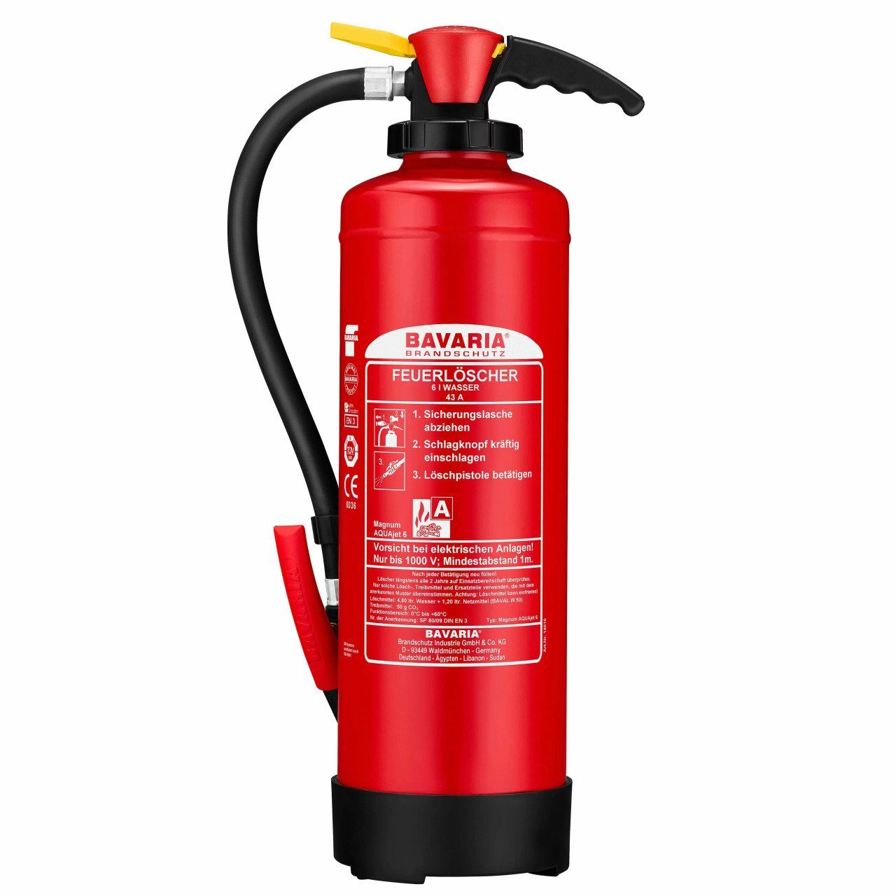 BAVARIA Brandschutz Schaum-Feuerlöscher Magnum AQUAjet 6, Wasser, Besonders umweltfreundlich durch Wasser und Netzmittel