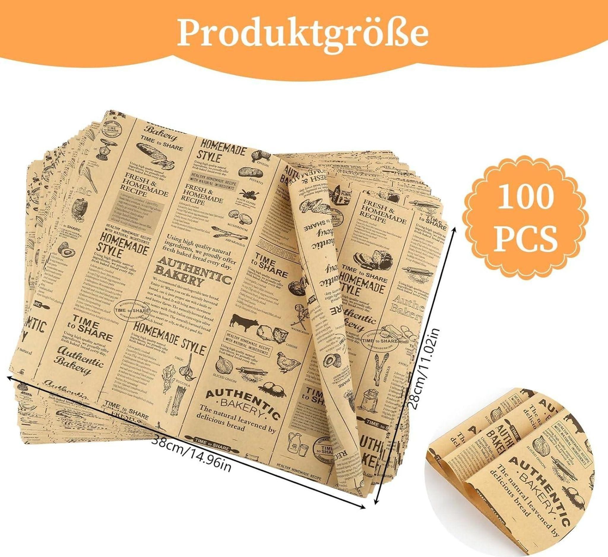 FELIXLEO Motivpapier 100 Ölfeste Deli Wrap Blätter 28x38cm Zeitungsoptik