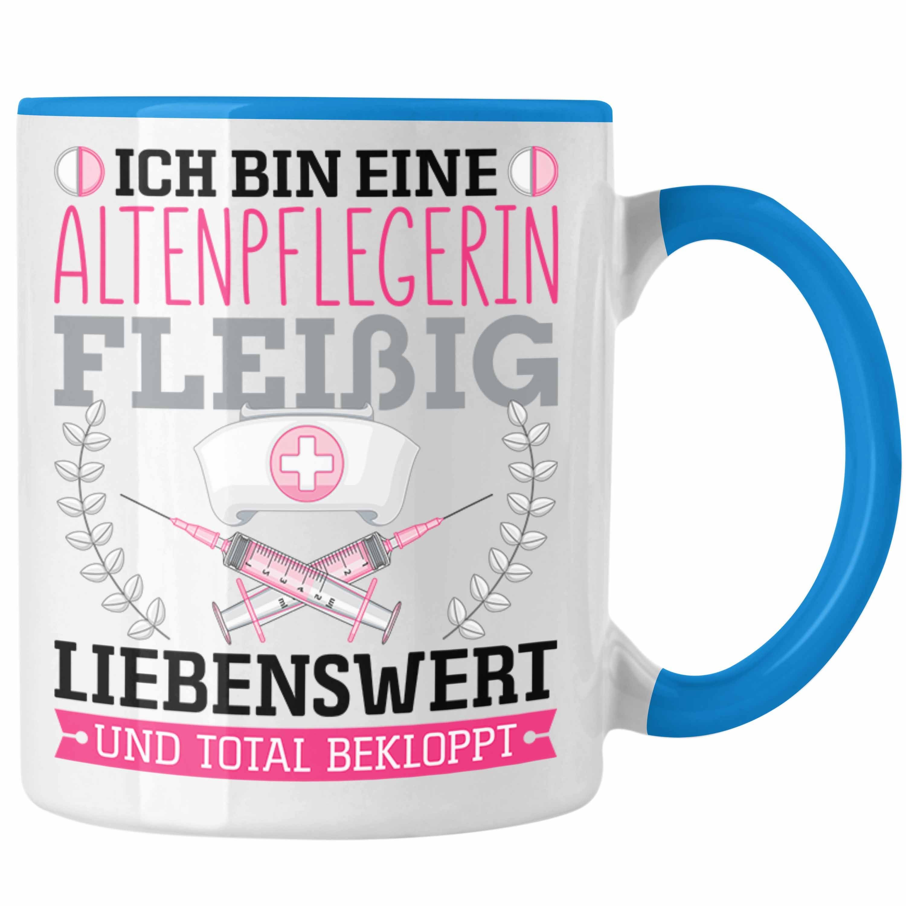 Trendation Tasse Altenpflegerin Fleißig Bekloppt Tasse Geschenk Altenpfleger Frauen Ges Blau
