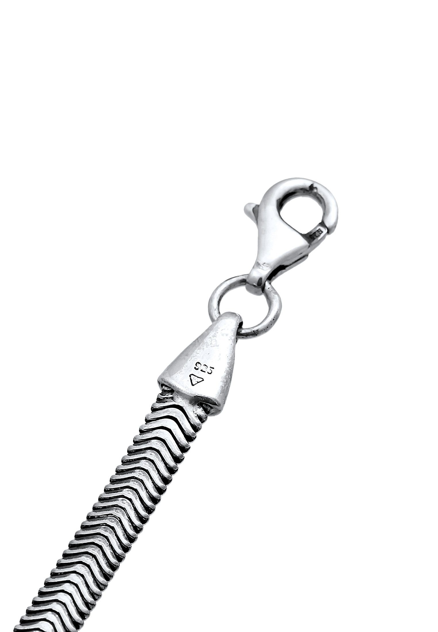 Kuzzoi Armband 925 Elegant Schwarz Flach Schlangenkette Fischgräte Silber