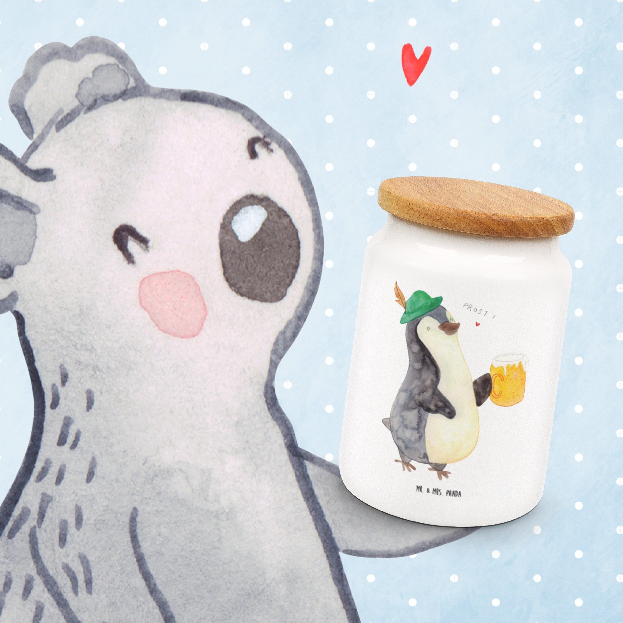 Weiß (1-tlg) Panda & Pinguine, - Pinguin - Bier Keramik, Geschenk, Bierchen, Vorratsdose Mr. Dose, Feierabend, Mrs.