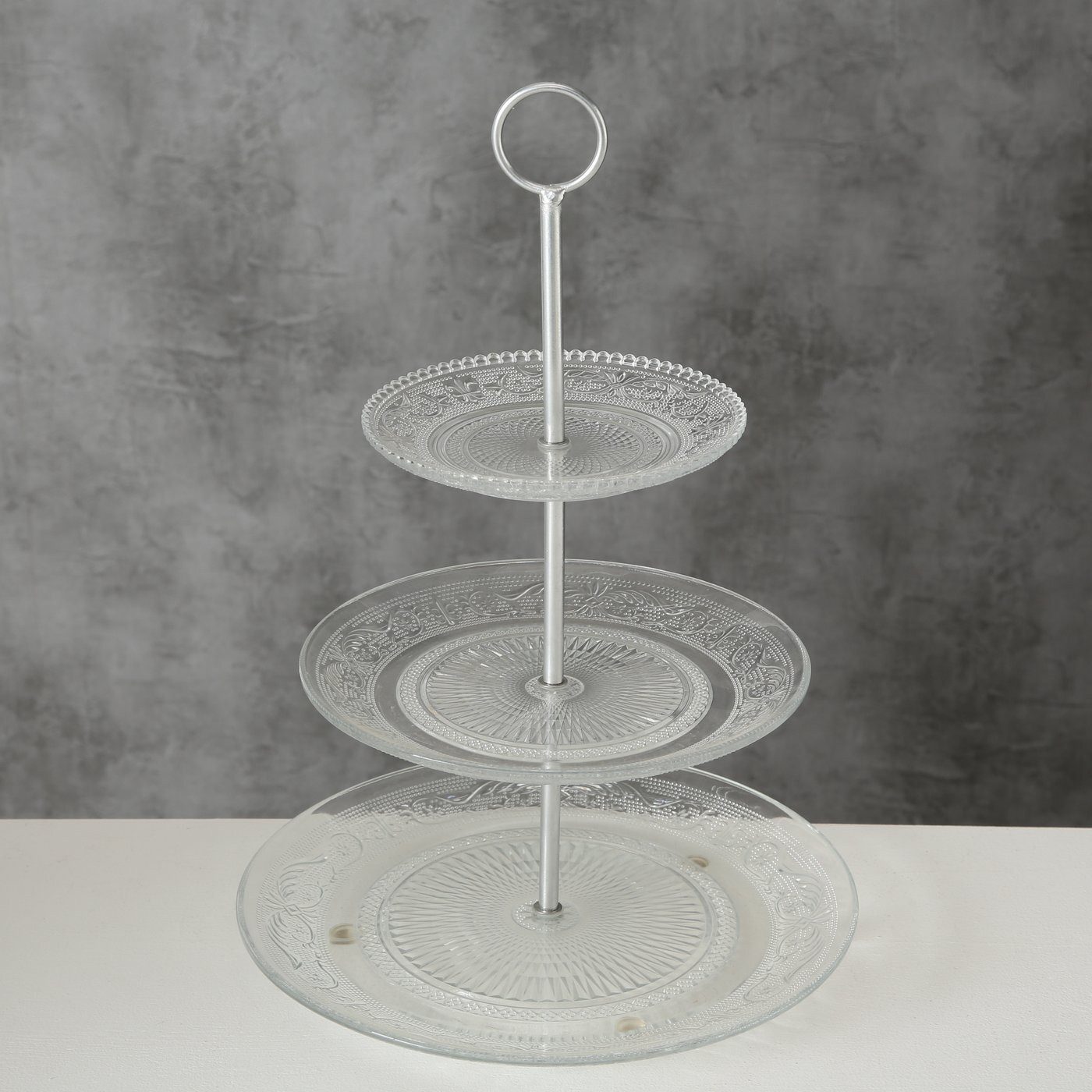 BOLTZE GRUPPE GmbH Etagere Etagere aus Glas mit zwei Ebenen, RELIEF, 35 cm, Glas, (Etagere)