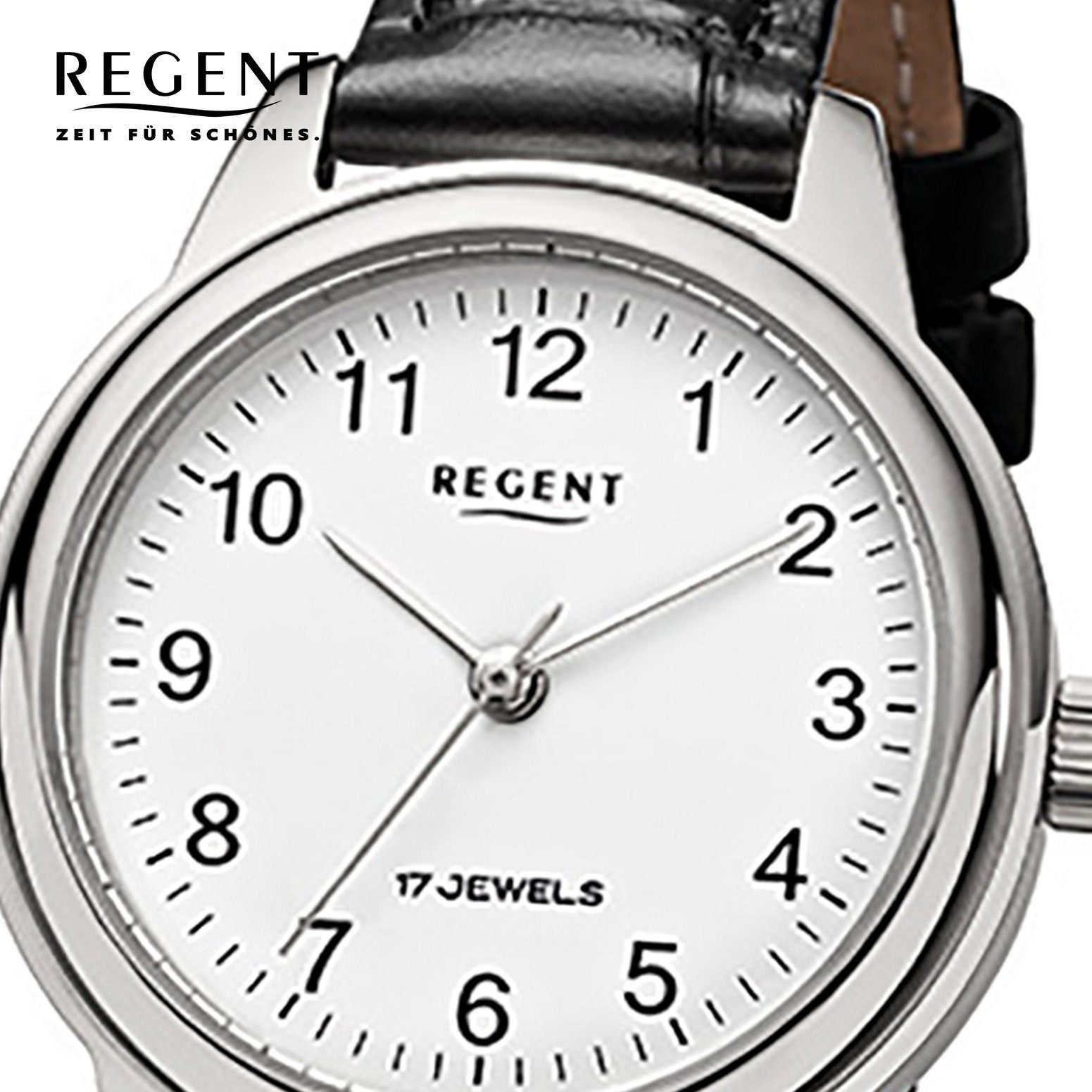 Regent Quarzuhr Regent Damen-Armbanduhr schwarz Analog, (Analoguhr), Damen Armbanduhr rund, mittel (ca. 31mm), Lederarmband