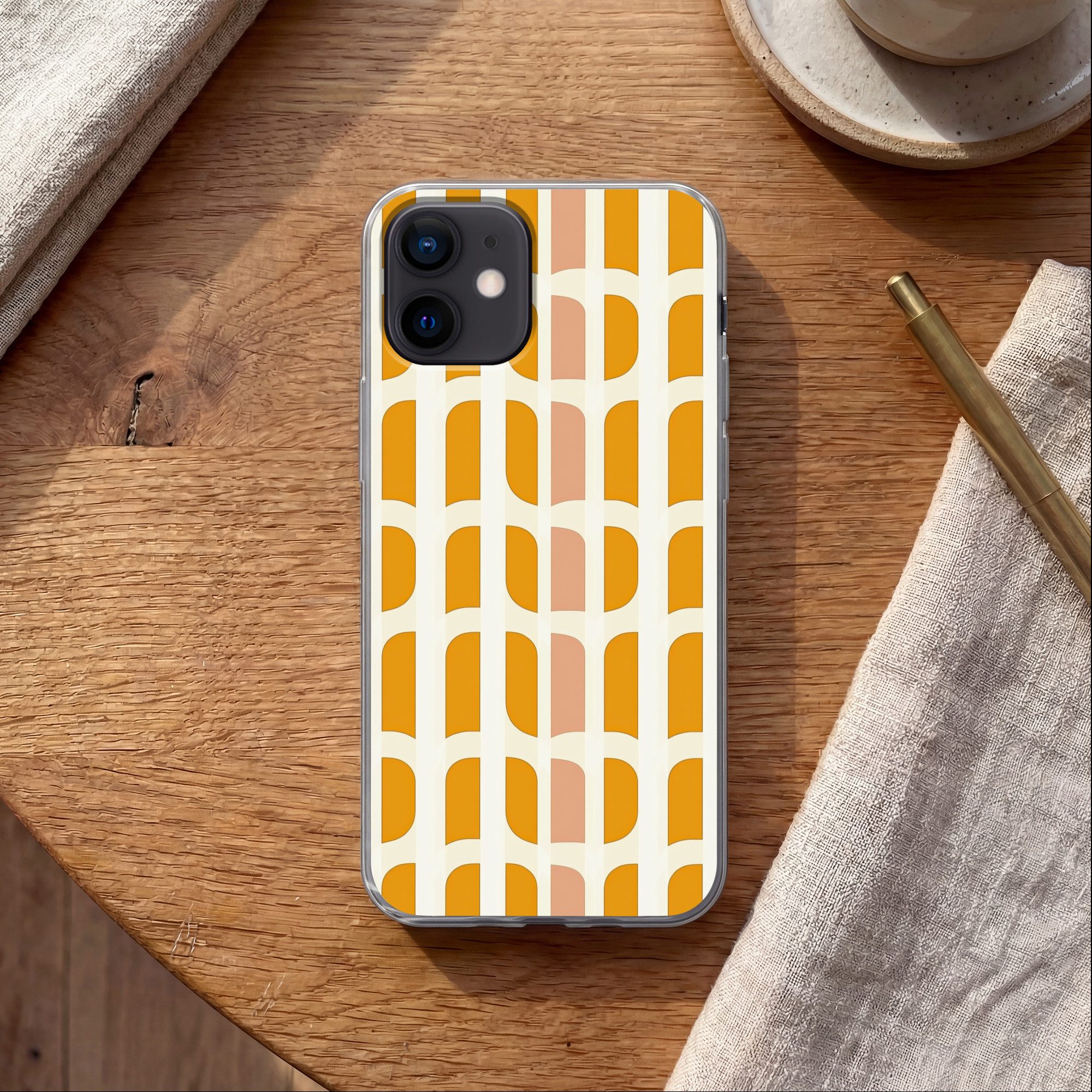 MuchoWow Handyhülle für Apple iPhone 12 Geometrisch - Muster - Gelb - Rosa, Smartphone-Bumper, Print, Handy Schutzhülle Dünn