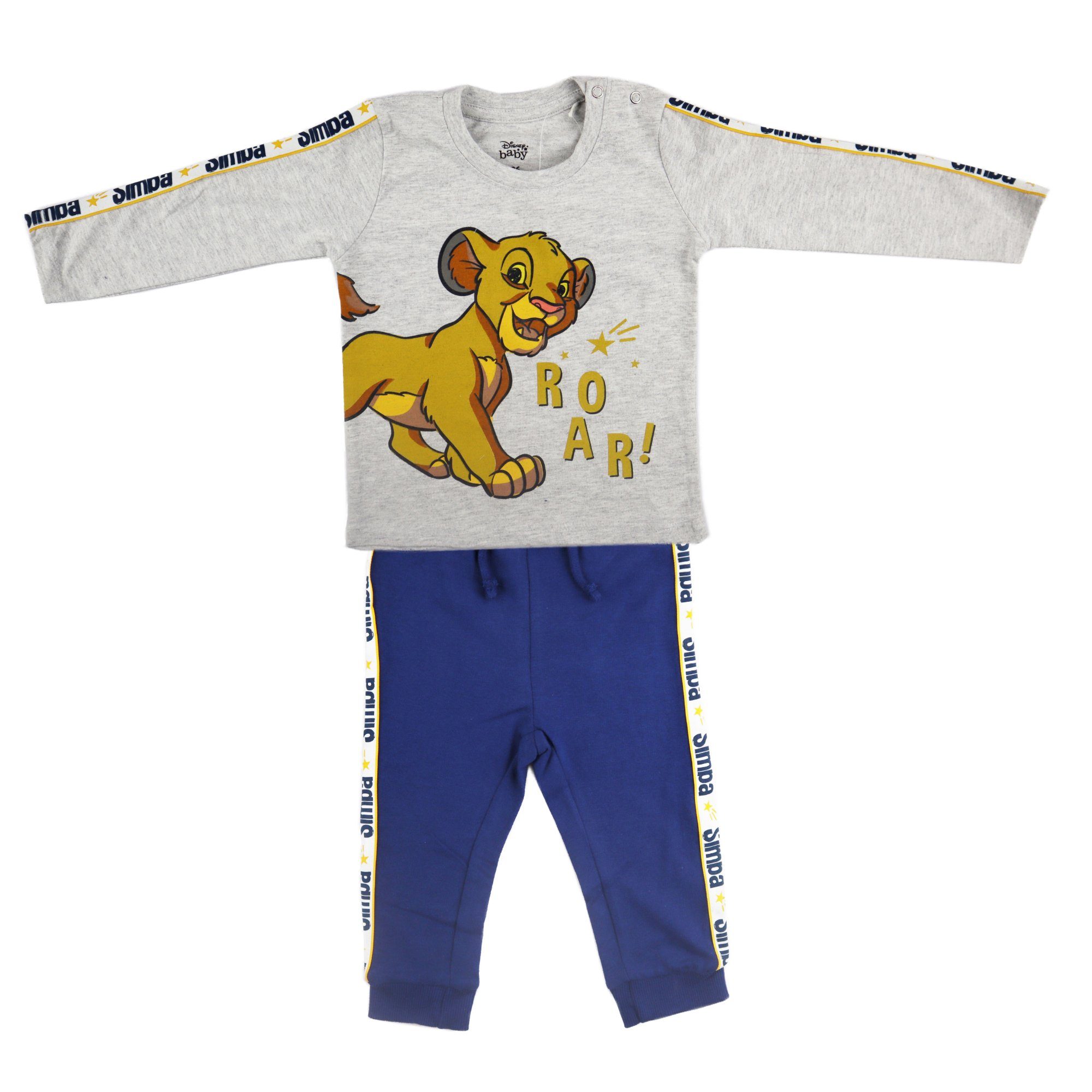 Disney Baby Langarmshirt König Der Löwen Simba Baby Jungen langarm Set Shirt Jogginghose Gr. 62 bis 86 Grau