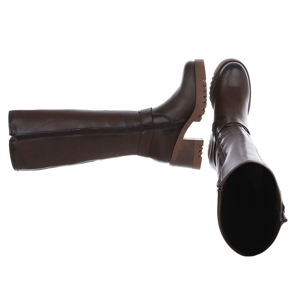 Ital-Design Bequemer Schlupfschuh für Damen mit stilvollem Design Bikerboots (90927440) Blockabsatz Stiefel in Braun