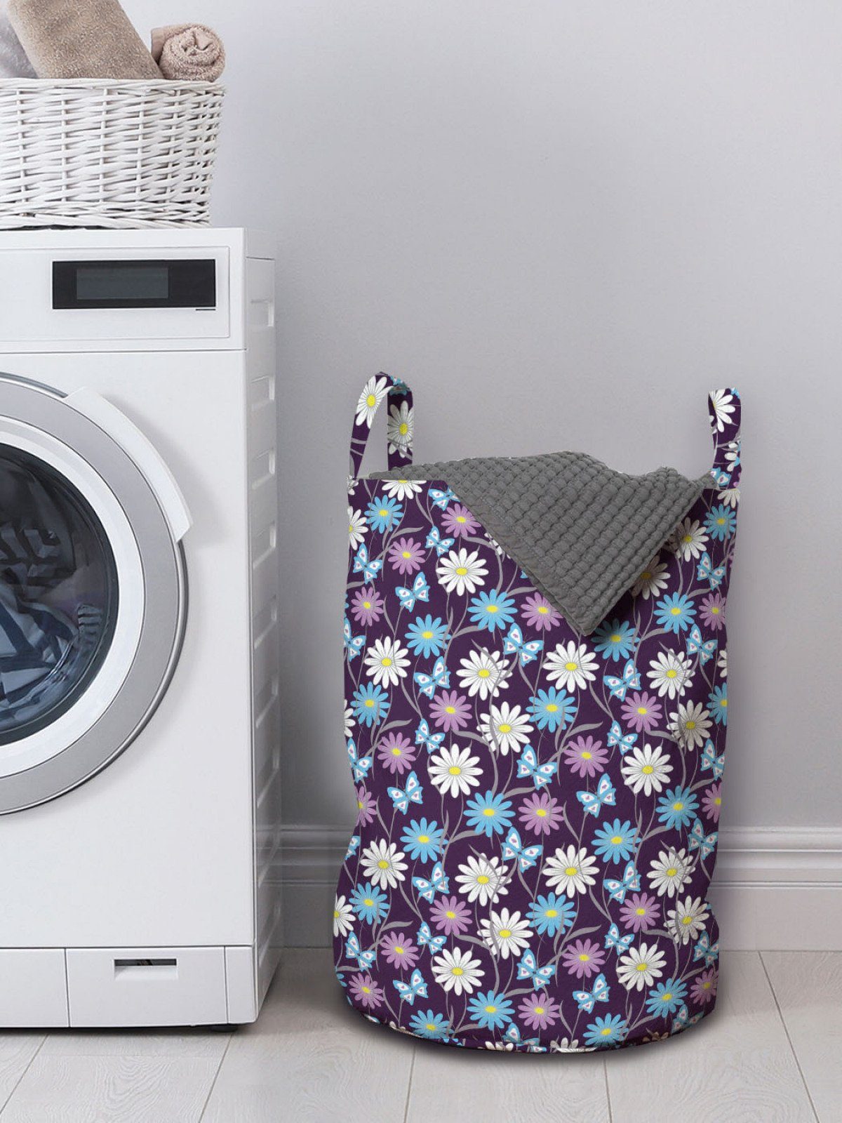 Abakuhaus Wäschesäckchen Wäschekorb Sommersaison Kordelzugverschluss mit für Blume Waschsalons, Griffen Gänseblümchen-Muster