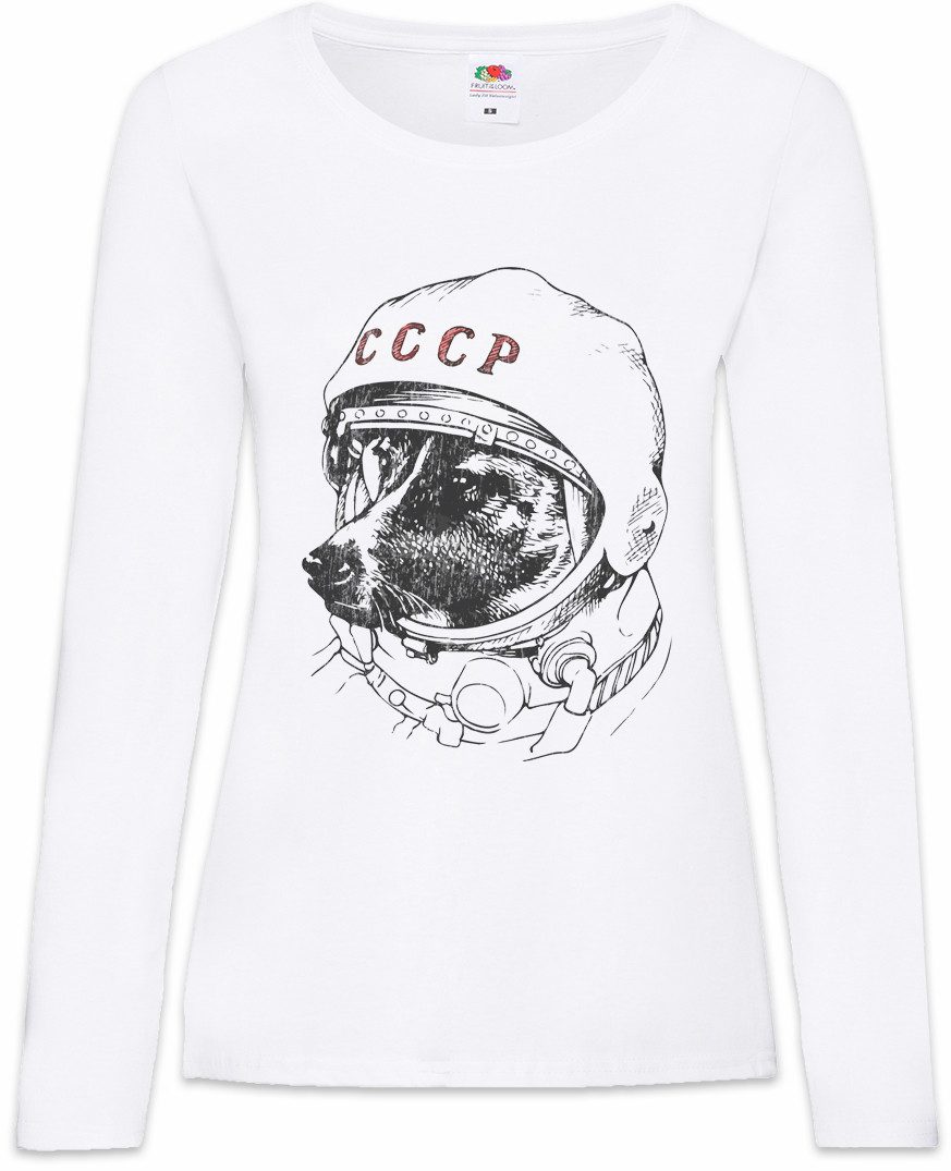 Langarmshirt Space Dog Laika Damen Langarmshirt Rakete Raumschiff Weltall Hund