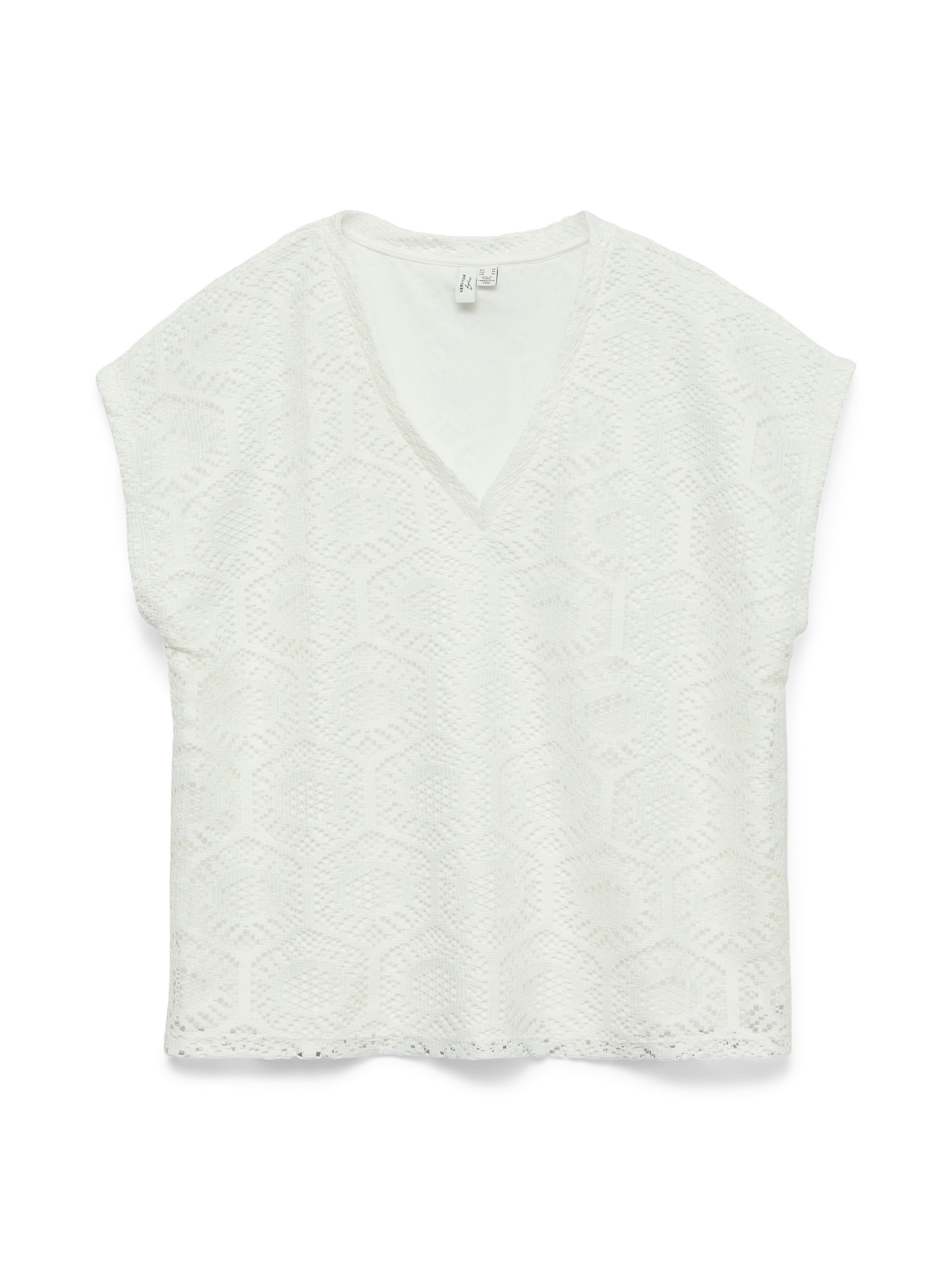 Vero Moda Spitzenshirt VMIRIS CROCHET V-NECK T-SHIRT JRS BTQ
