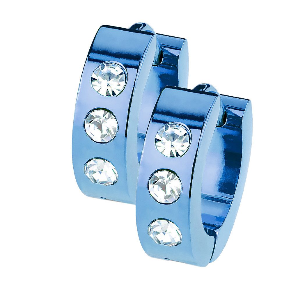 Taffstyle Paar Creolen Ohrringe 1 Paar Creolen mit 3 Kristallen Blau (zum Geburtstag Weihnachten Valentinstag), Ohrringe Creolen Frauen Damen Schmuck Geschenke Muttertag Valentinstag