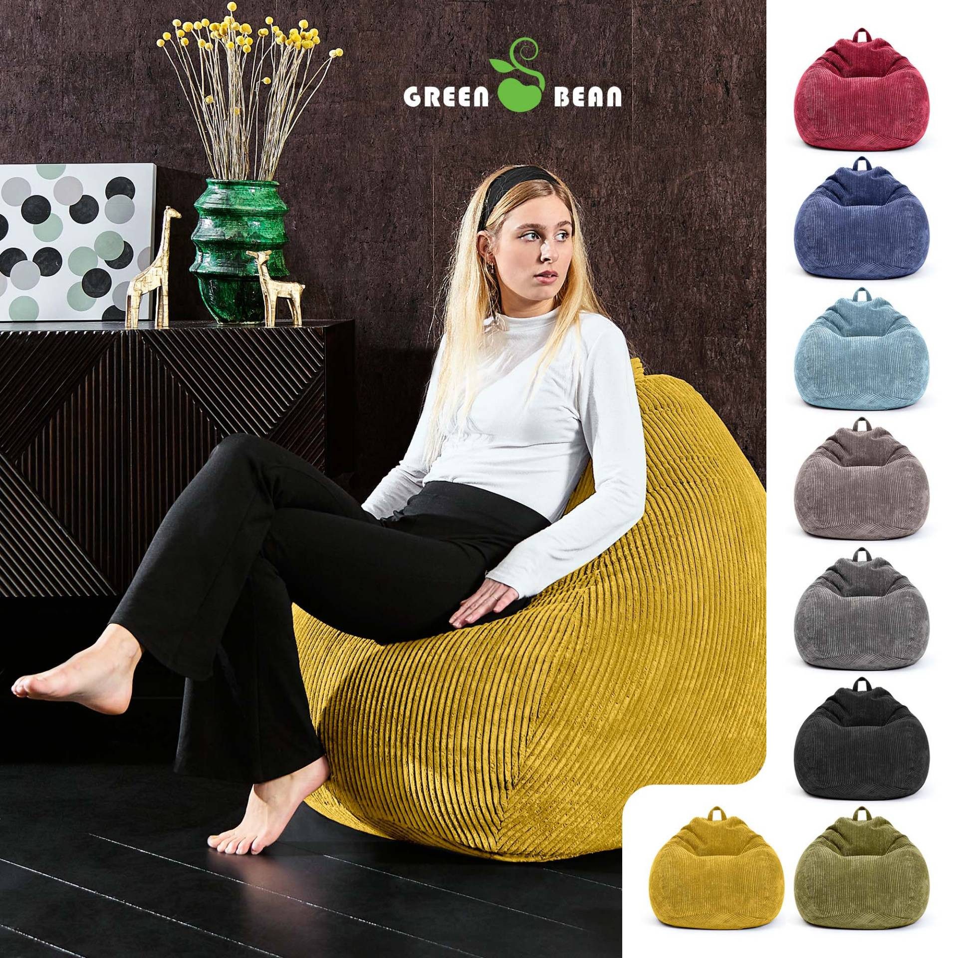 Green Bean Sitzsack Indoor Sitzsack Scoop 90x110cm - Cord (Indoor Sitzsack 90x110cm aus Cordstoff mit EPS-Perlen Füllung, Kuschelig Weich Waschbar - Drinnen Bodenkissen Liegekissen Sitzkissen), Sitzhocker Relax-Sessel Kinder Erwachsene Stoff