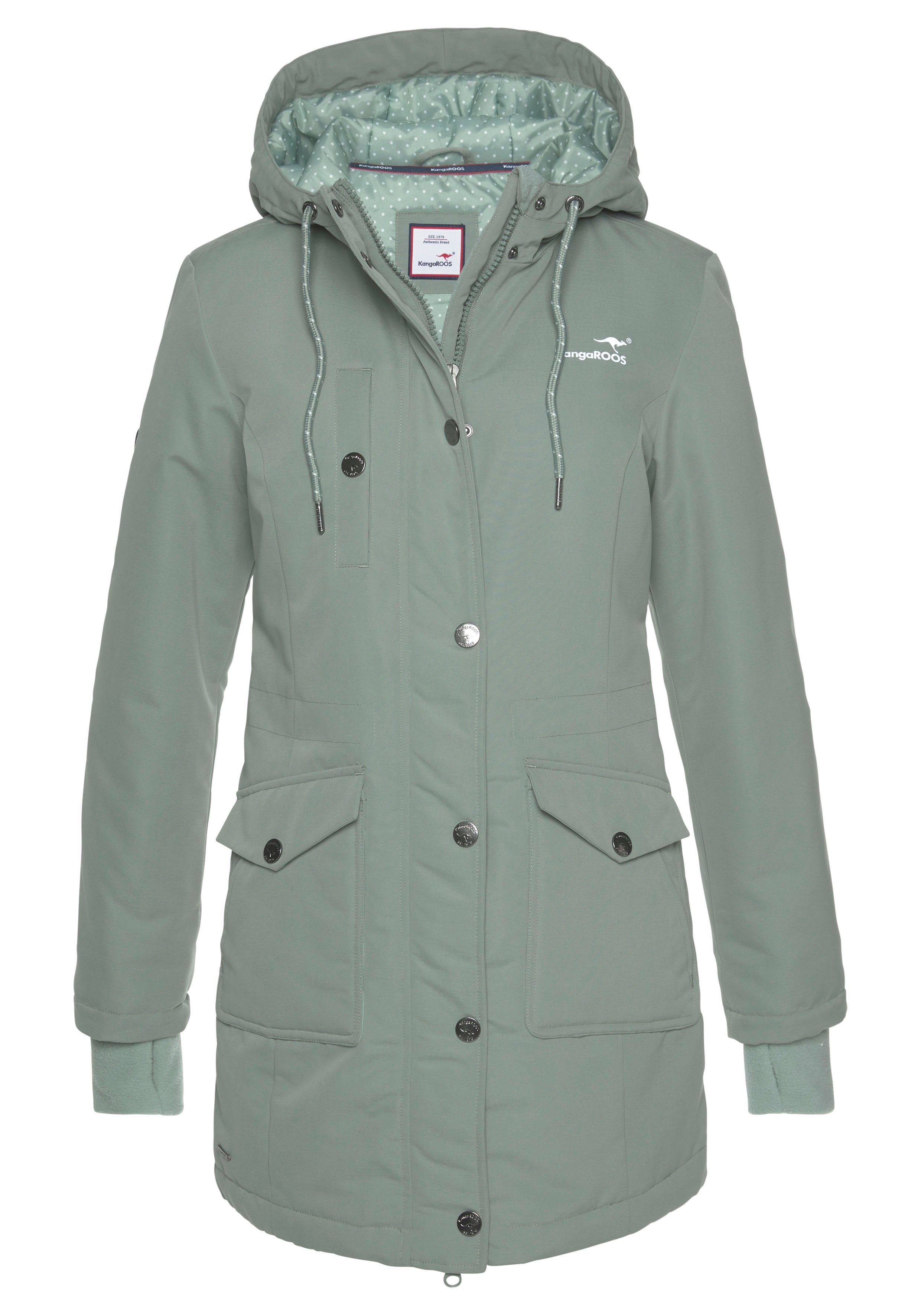 mint-grau aus vielen (Langjacke Langjacke Taschen 2-Wege-Reißverschluss Material) nachhaltigem und mit KangaROOS