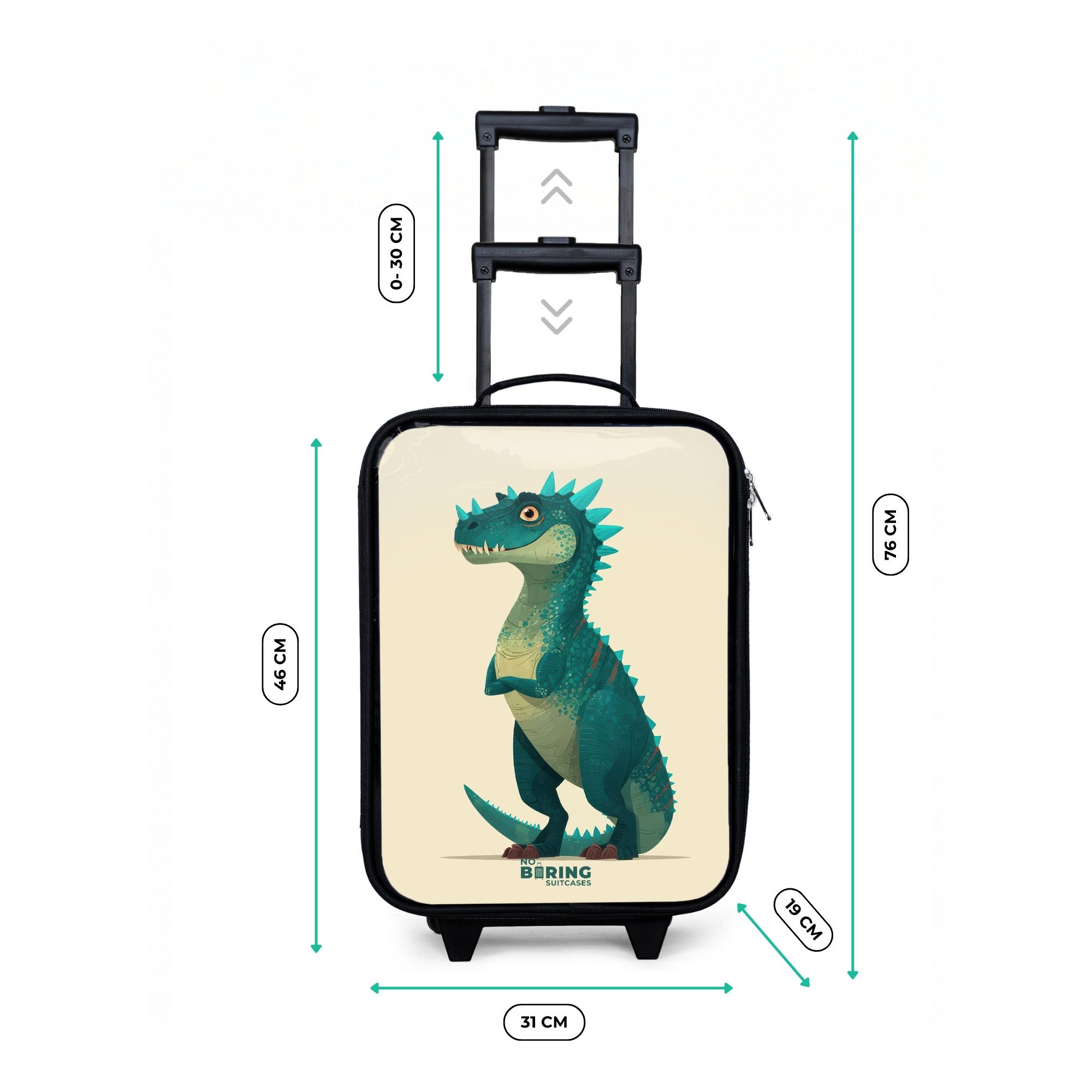 NoBoringSuitcases.com© Kinderkoffer mit leuchtende Räder - Stacheliger Dino mit freundlichem Blick, 2 Rollen, Kinder Koffer Klein, Trolley Handgepäck, Reisekoffer
