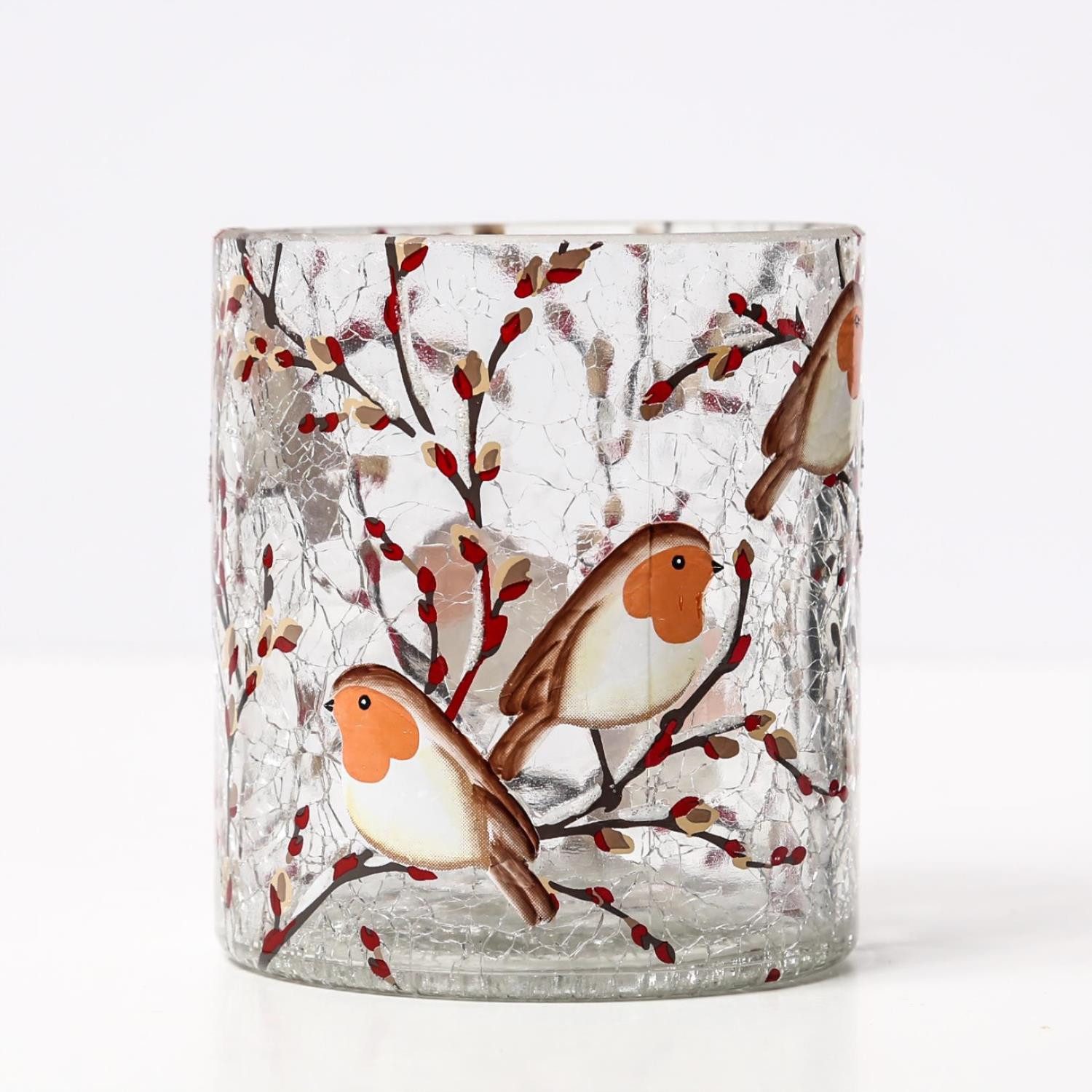 MARELIDA Windlicht Teelichthalter ROTKEHLCHEN Teelichtglas Bruchglasoptik H günstig online kaufen