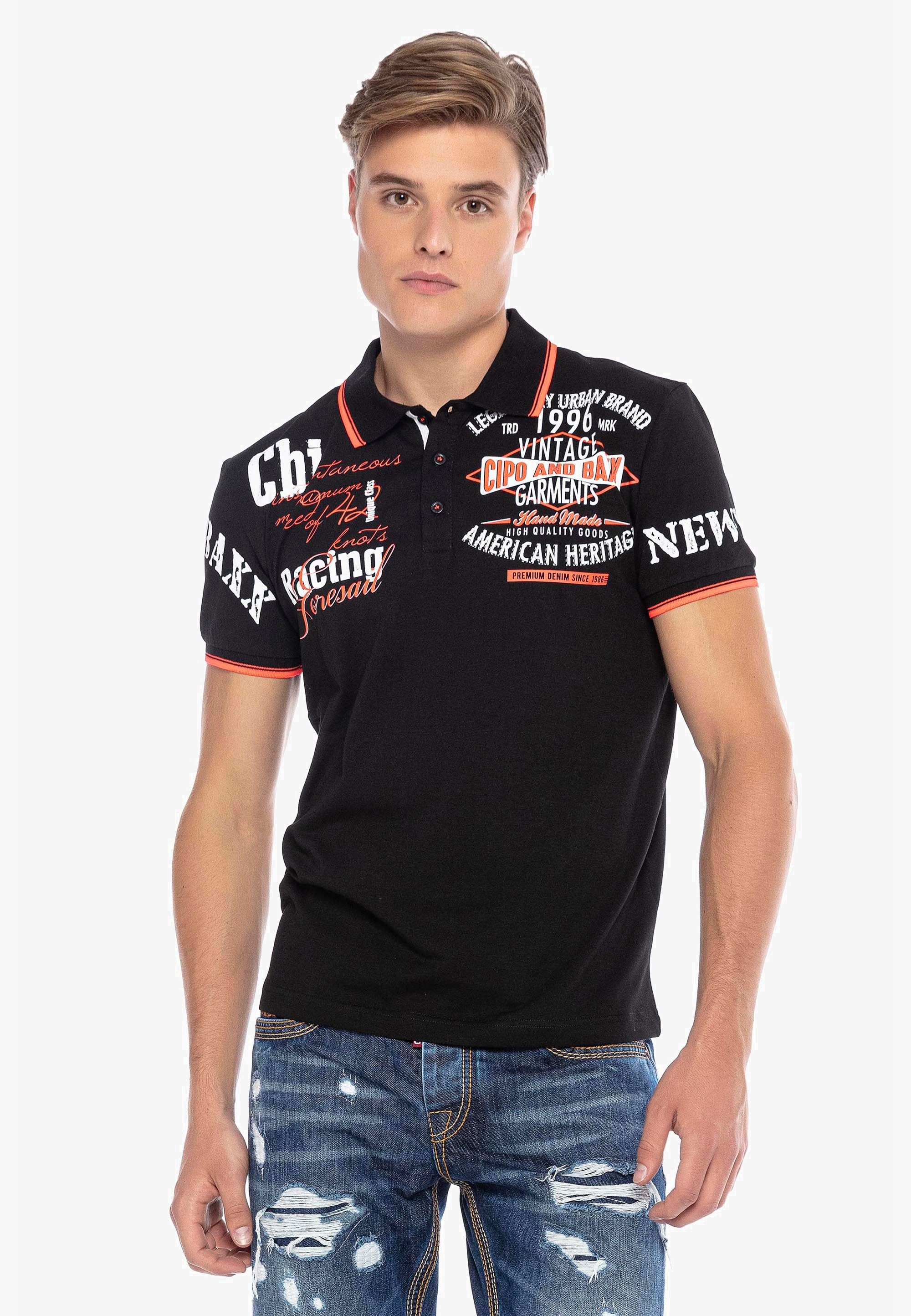 [Sie können echte Produkte zu günstigen Preisen kaufen!] Cipo & Baxx mit Print trendigem schwarz Poloshirt