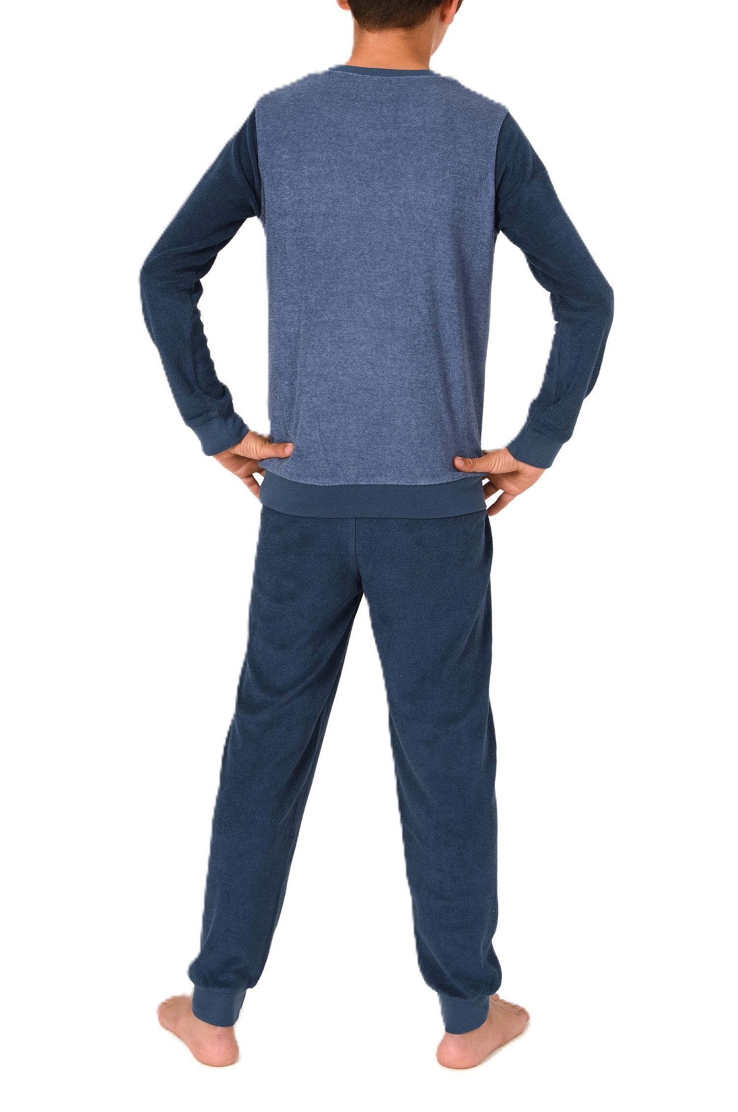 Normann Pyjama Normann Jungen Frottee Pyjama Schlafanzug mit Bündchen und Stickerei – Bild 2 von 3