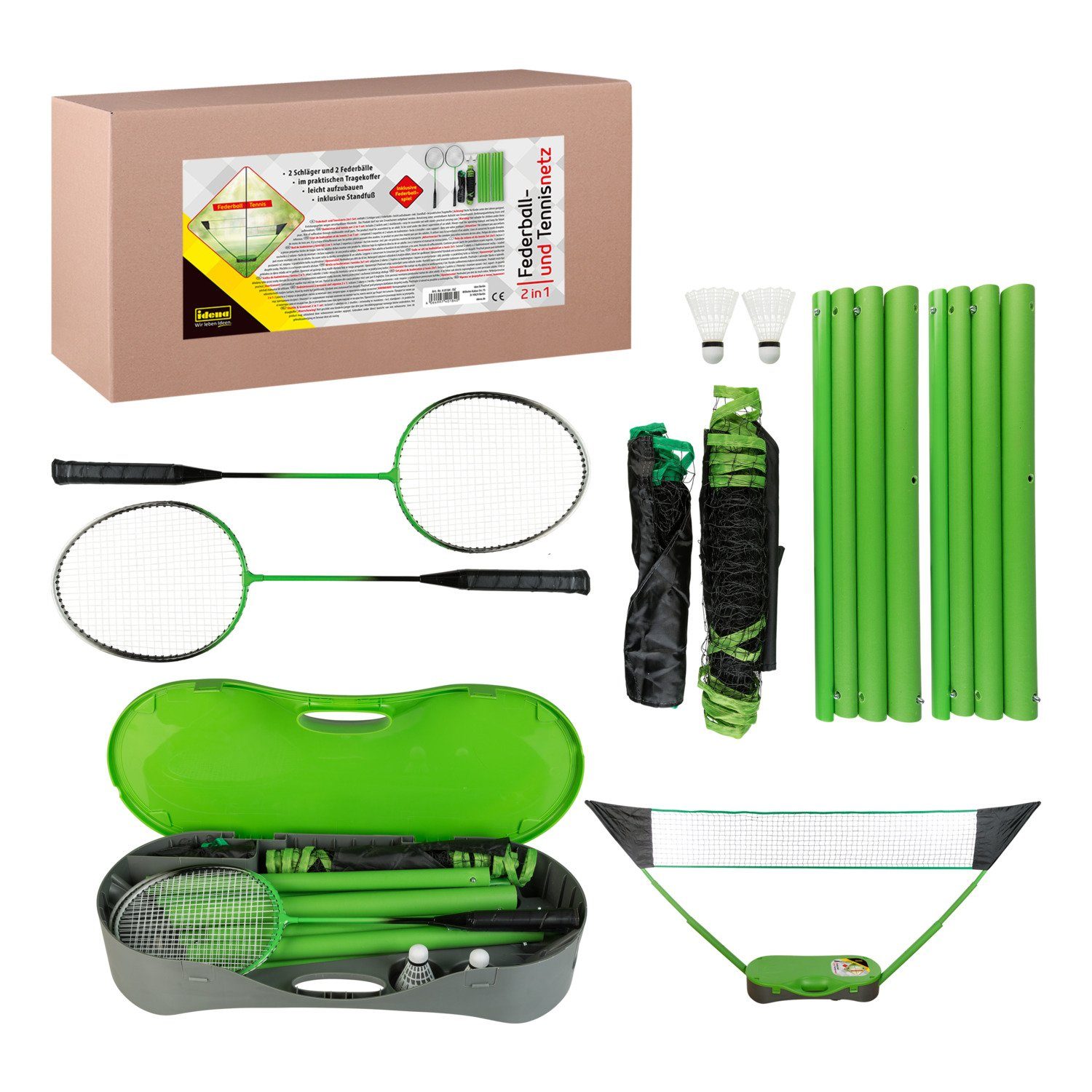 Badmintonschläger Idena 40184 - Badminton- und Tennis-Netz, 2 in 1 Set mit 2 Federballsc