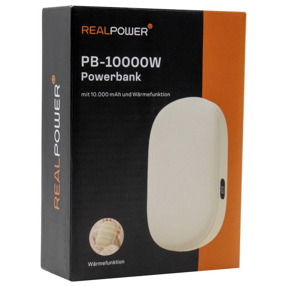 Realpower PB-10000W Powerbank 10000 mAh Beige Handwärmer 495504 Powerbank