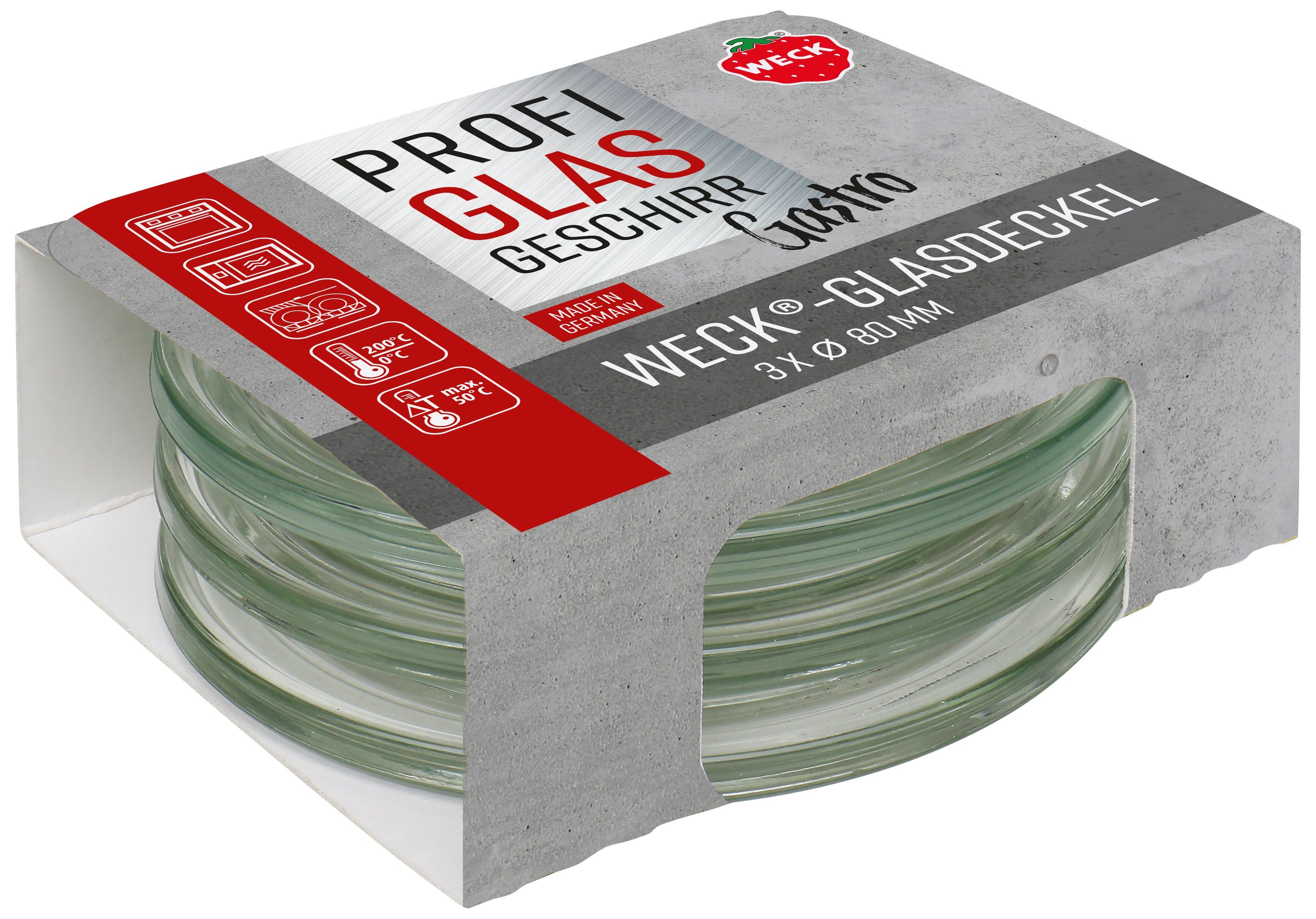 WECK Einmachglas 3er Set Gastropack 80 mm Gourmetdeckel Weck, Deckel 76129