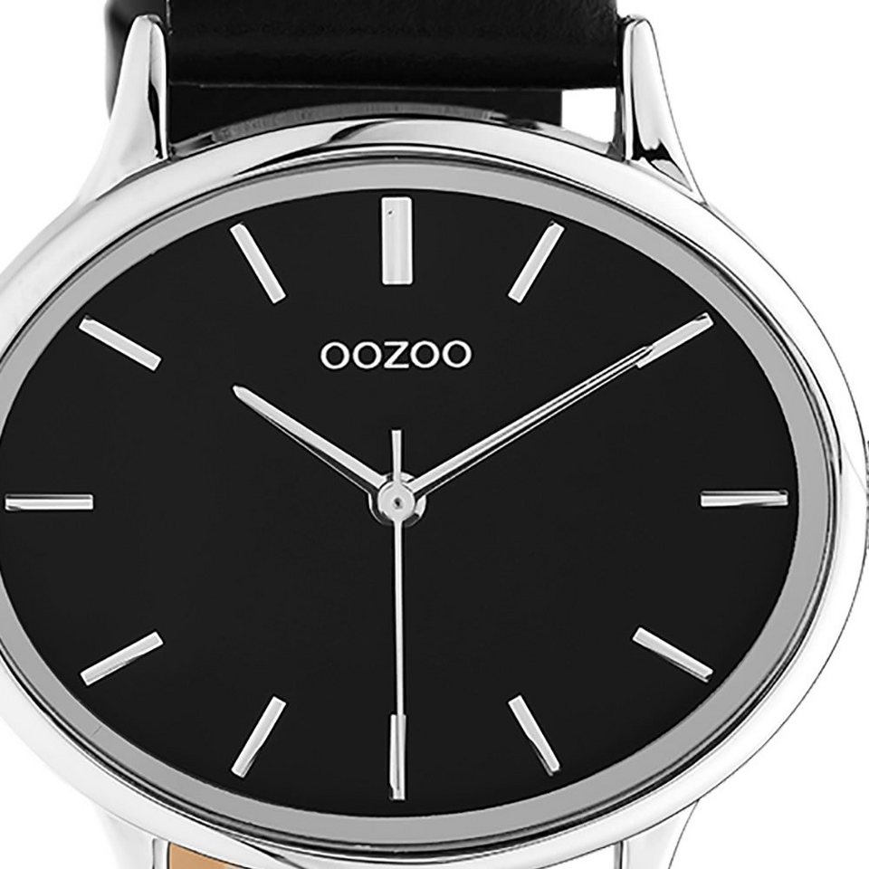 OOZOO Quarzuhr Oozoo Damen Armbanduhr schwarz Analog, Damenuhr rund, extra  groß (ca. 38x31mm) Lederarmband, Fashion-Style