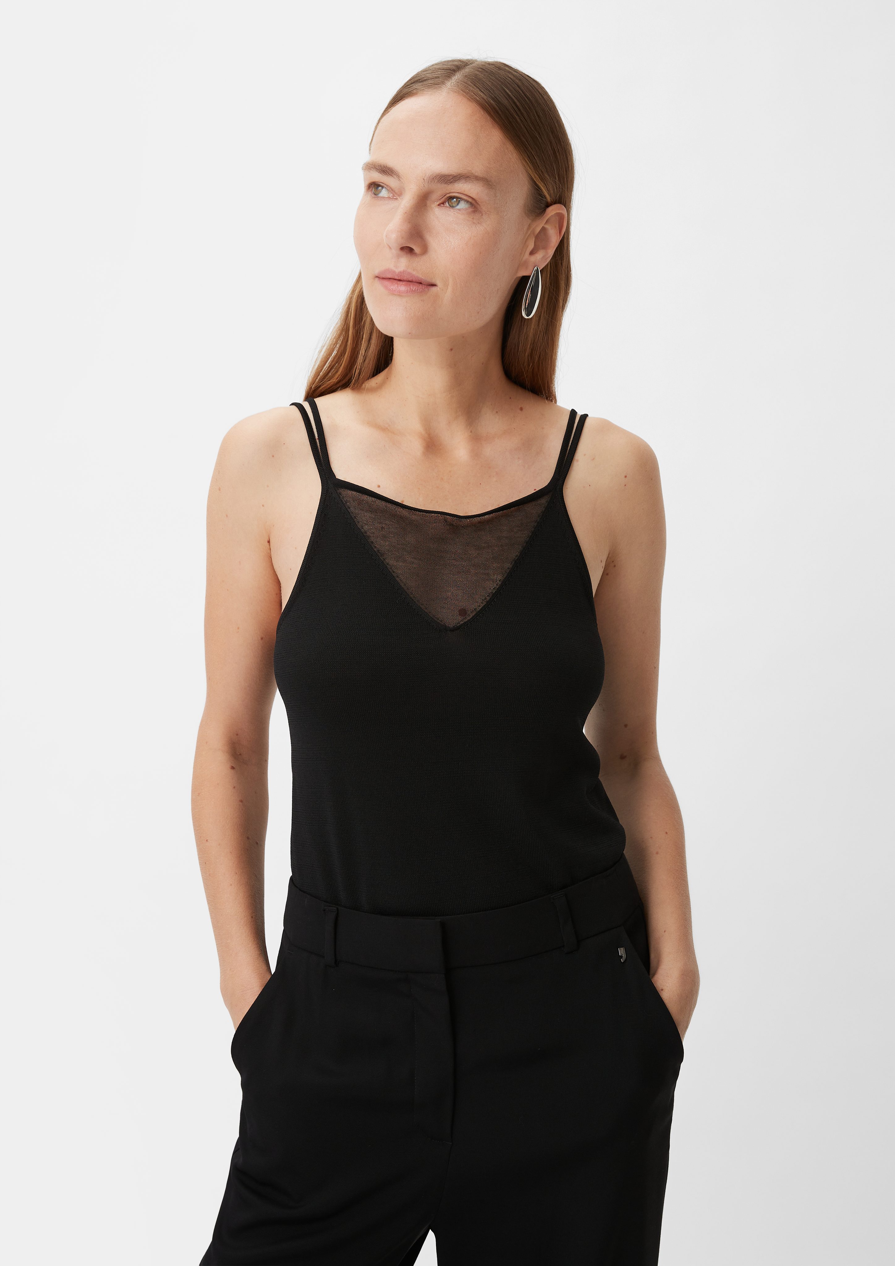 V-Ausschnitt transparentem Stricktop Pullunder Comma mit