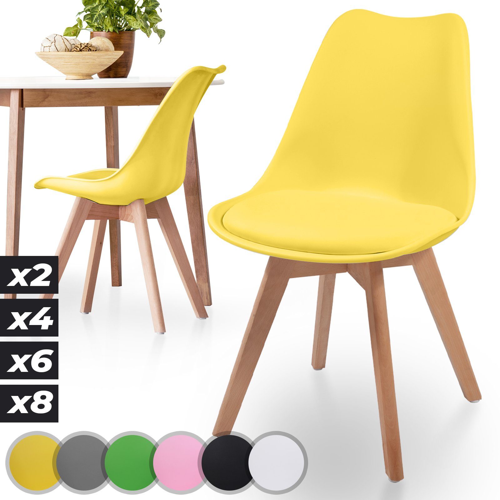 Esszimmerstühle Esszimmerstuhl Massivholz, 2/4/6/8er St) & Farbwahl (2 aus Set Kunststoff Gelb MIADOMODO -