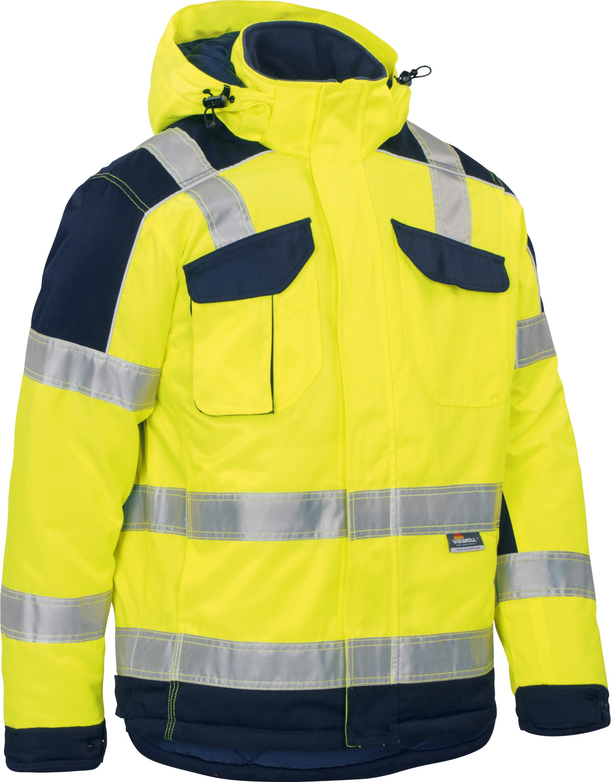 vizwell Arbeitsjacke Warnschutz Winter Arbeitsjacke Winterjacke neon Steppfutter mit effektivem Kälteschutz