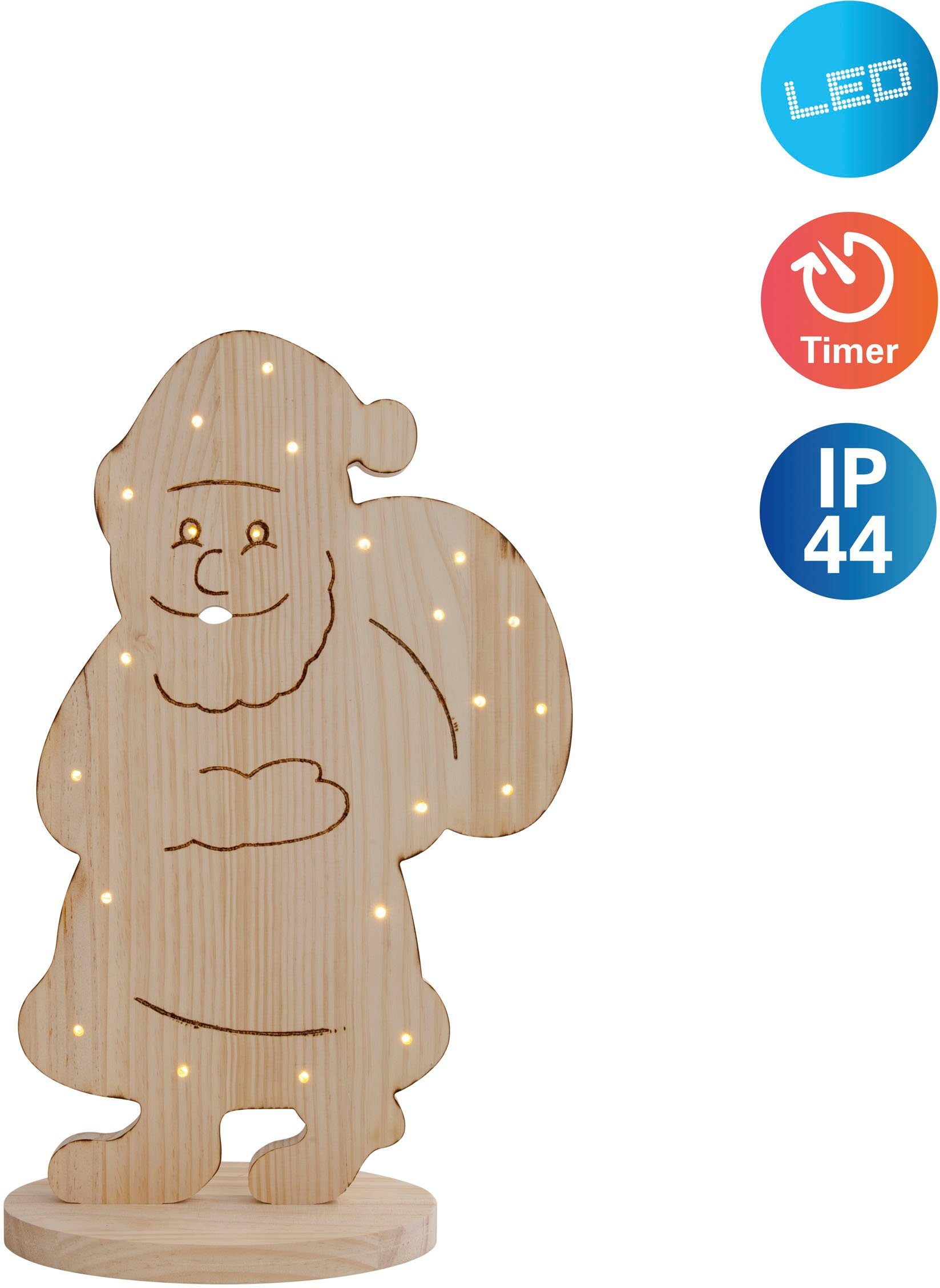 näve LED Dekoobjekt Santa, Weihnachtsdeko aus Holz, Timerfunktion, LED fest integriert, Warmweiß, Holz-Stehleuchte, Höhe ca. 80 cm, Batteriebetrieben