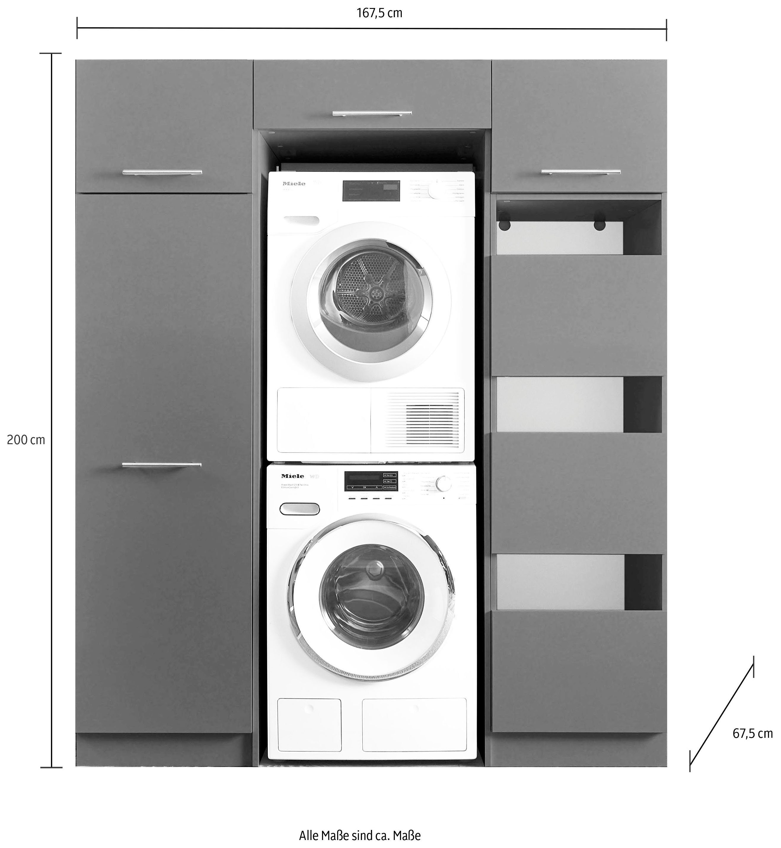 Laundreezy Mehrzweckschrank-Set LAUNDREEZY anthrazit 167,5 cm LDLK3, Breite