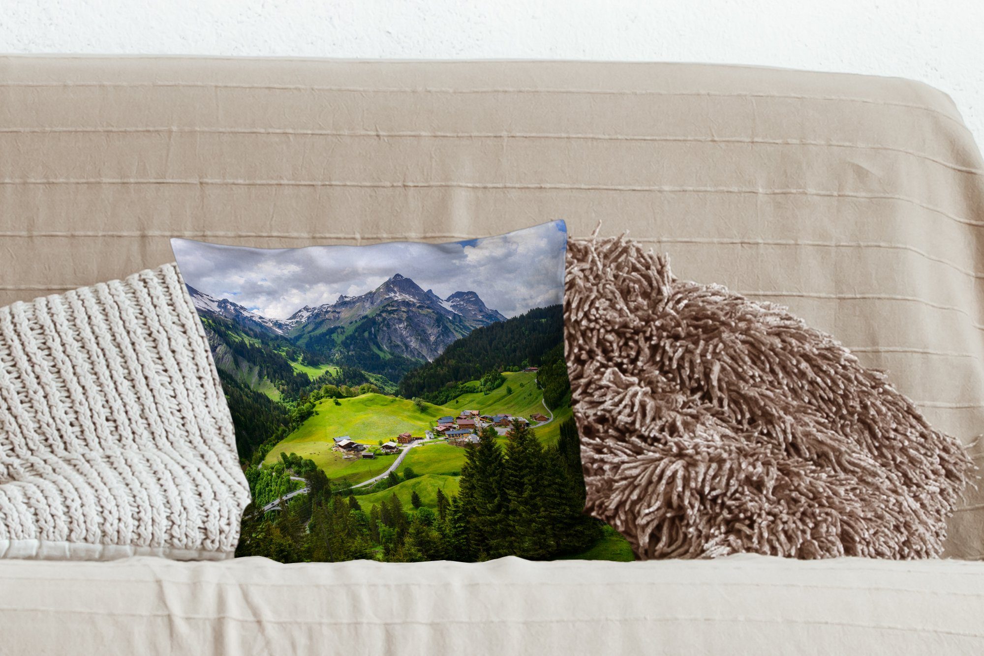 Sofakissen Schlafzimmer, Berge Deko, Österreich, Zierkissen mit MuchoWow für Dekokissen Füllung in Wohzimmer,