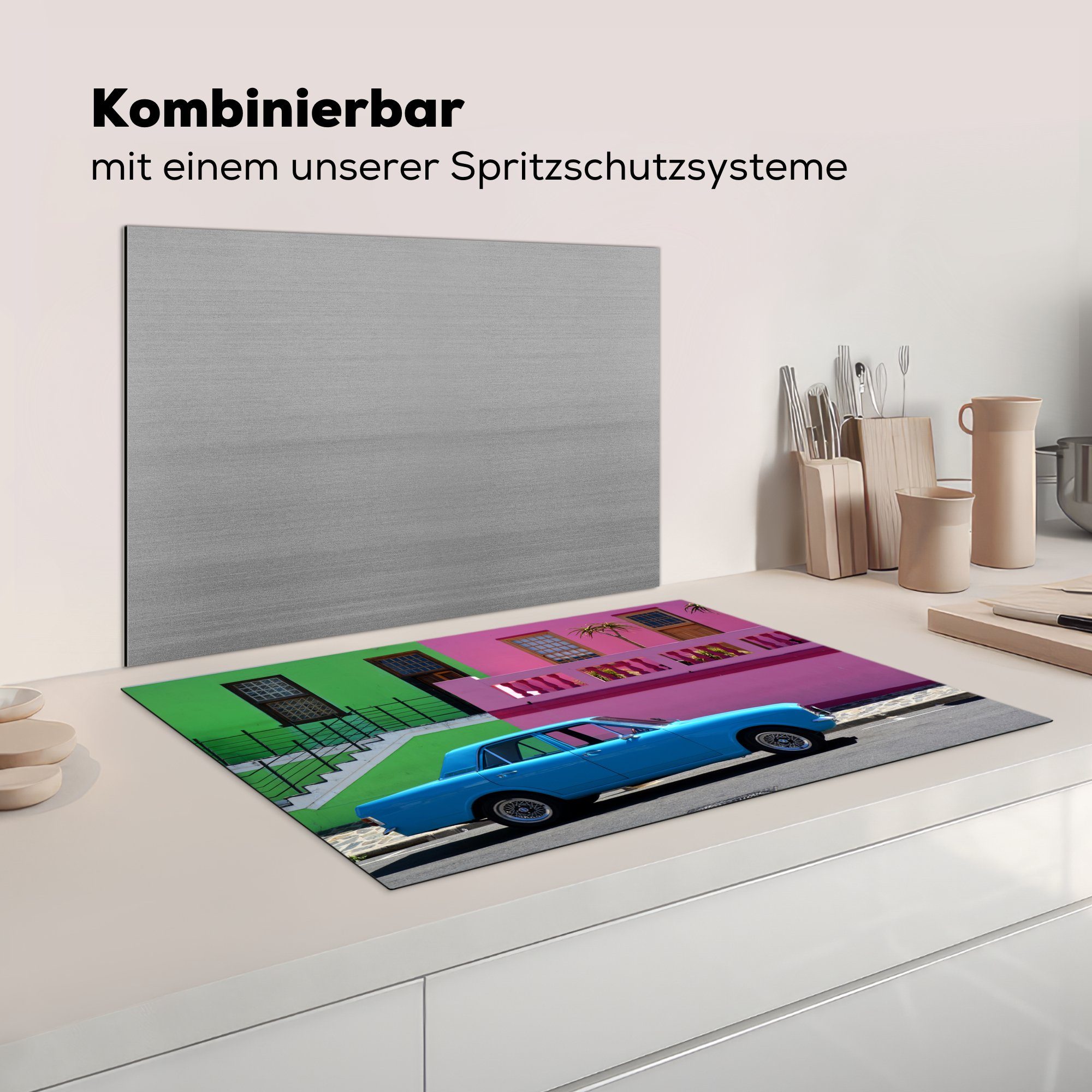 küche, Vinyl, - Farben, tlg), 81x52 Ceranfeldabdeckung cm, Südafrika Herdblende-/Abdeckplatte Induktionskochfeld für (1 - Schutz die MuchoWow Oldtimer