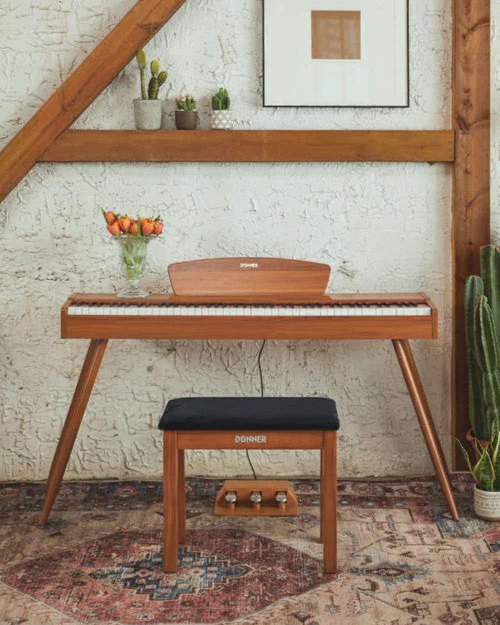 Donner Digitalpiano DDP 80 Upgrade Gewichtete Tasten mit Konzertstrings und Orgelklang (Set, mit Notenständer, Dreifachpedal, Netzteil), für Anfänger,Elektrisches Tastaturklavier zu Hause,128 Polyphonie