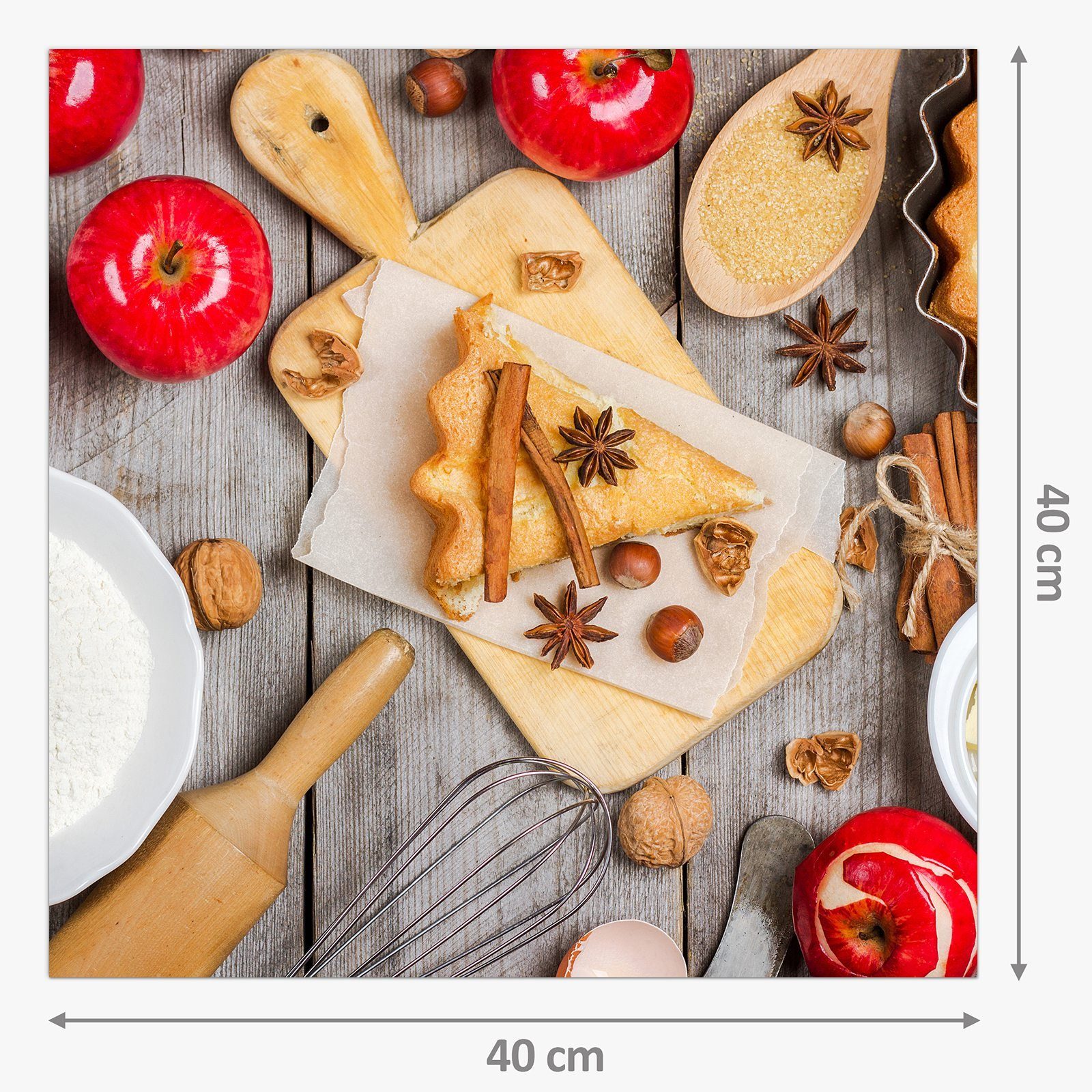 Küchenrückwand Spritzschutz für Küchenrückwand Zutaten Apfelkuchen Motiv mit Primedeco Glas