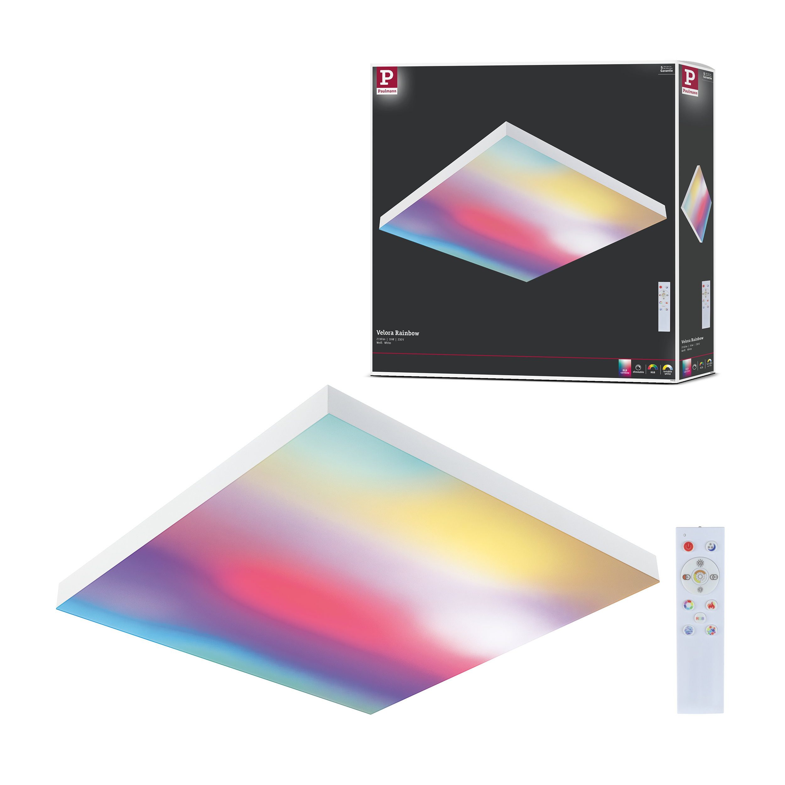 Paulmann LED Panel LED Panel Velora Rainbow dynamicRGBW eckig 450x450 mm 19W 1690lm RGB+