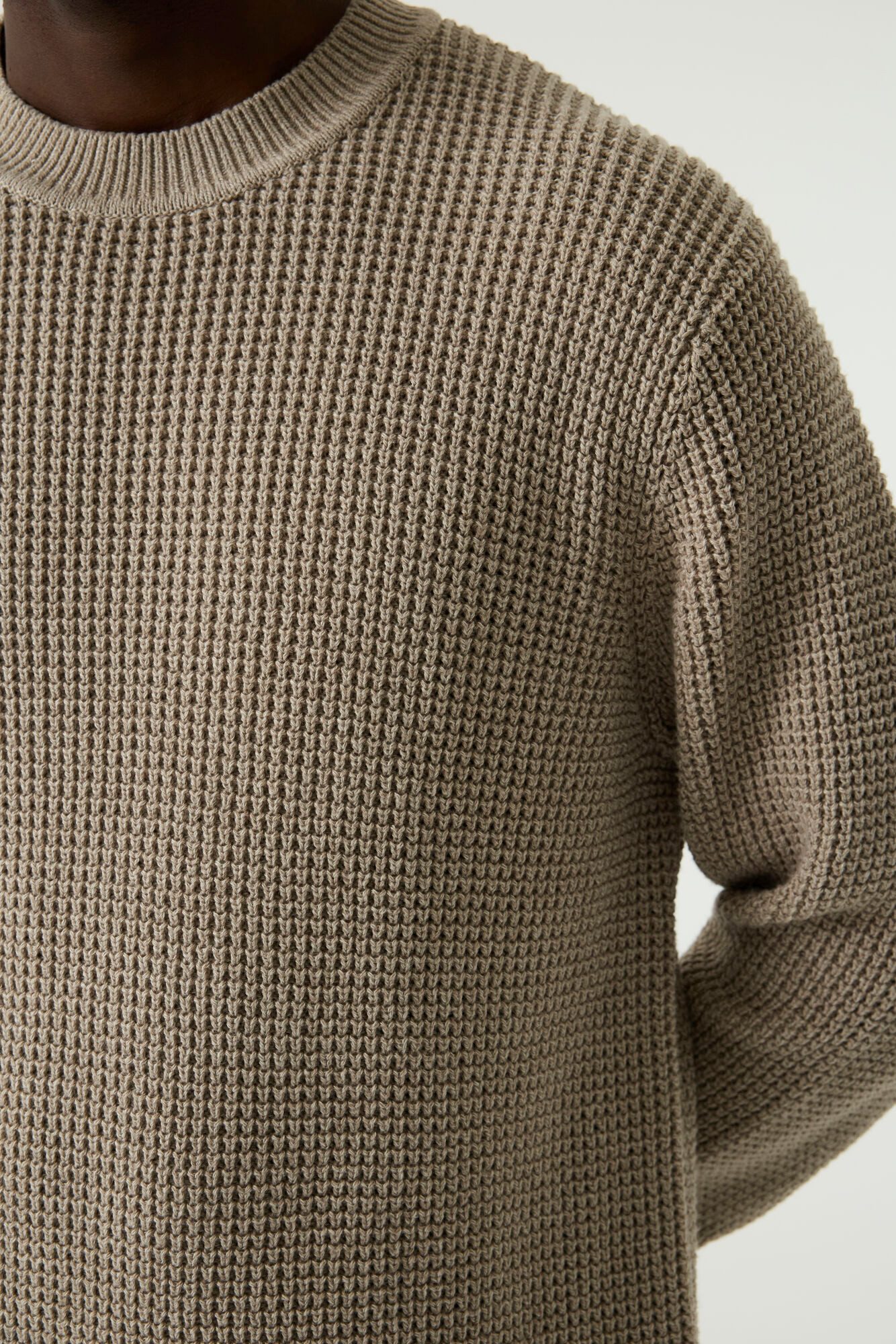 Garcia Rundhalspullover Garcia Herren Pullover Waffelstrick – Taupe (1-tlg)