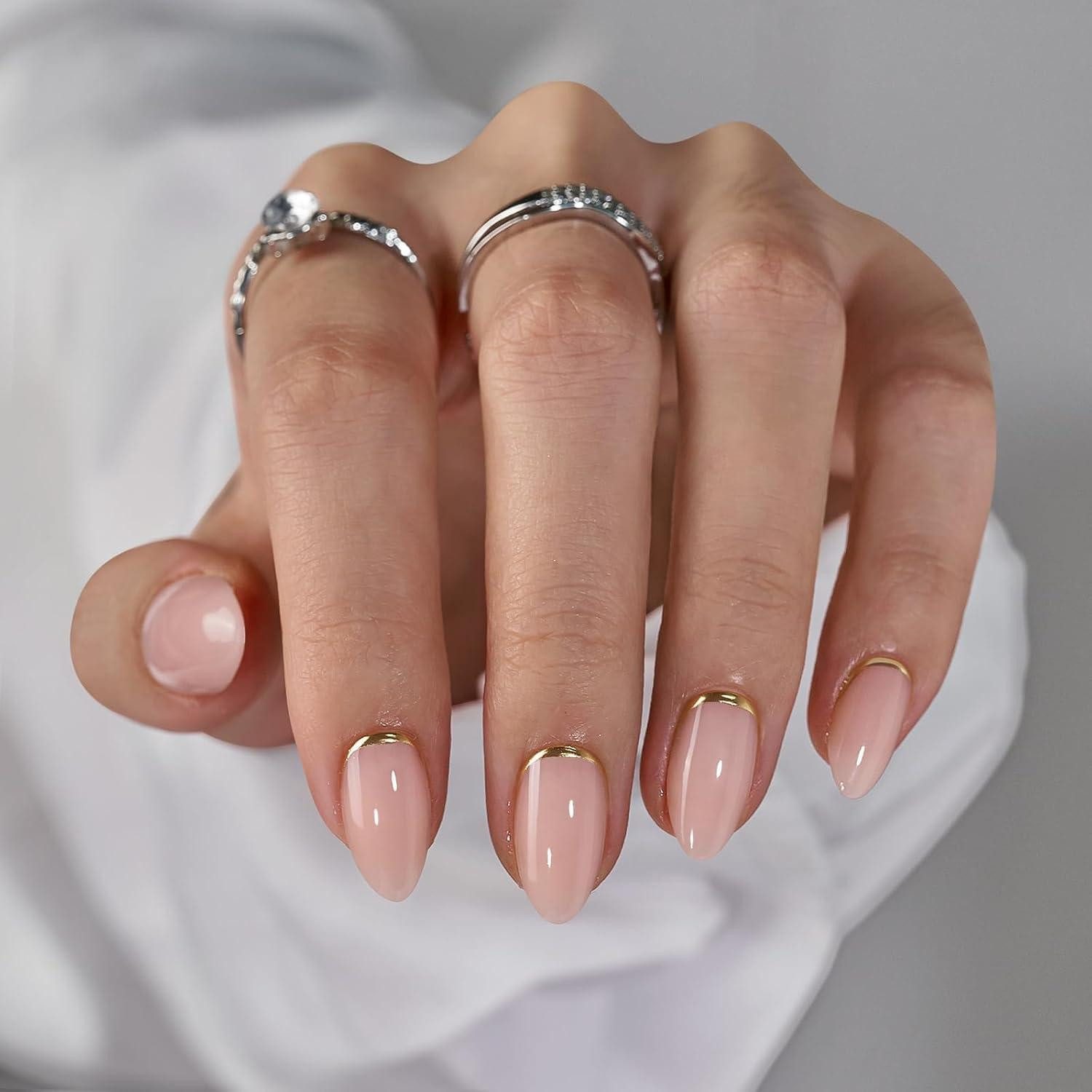 LuxusKollektion Kunstfingernägel Press On Nails Mandel Kurz Nageltips 16 0.03 ml (30er Pack) Gold