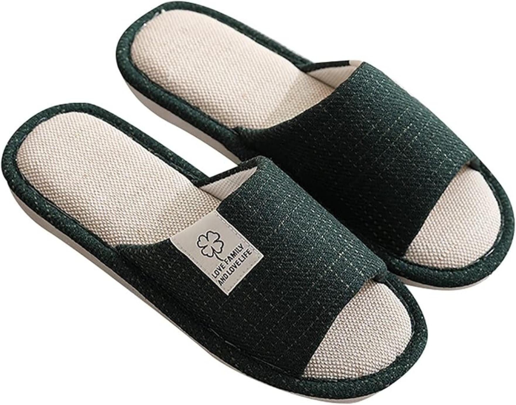 Kaket 1 Paar, aus Baumwolle & Leinen, rutschfest, atmungsaktiv Hausschuh