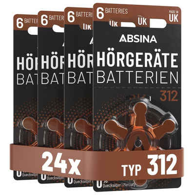 ABSINA 24x Hörgerätebatterien 312 - Batterien für Hörgeräte Typ PR41 ZL3 P312 Knopfzelle, (4 St)