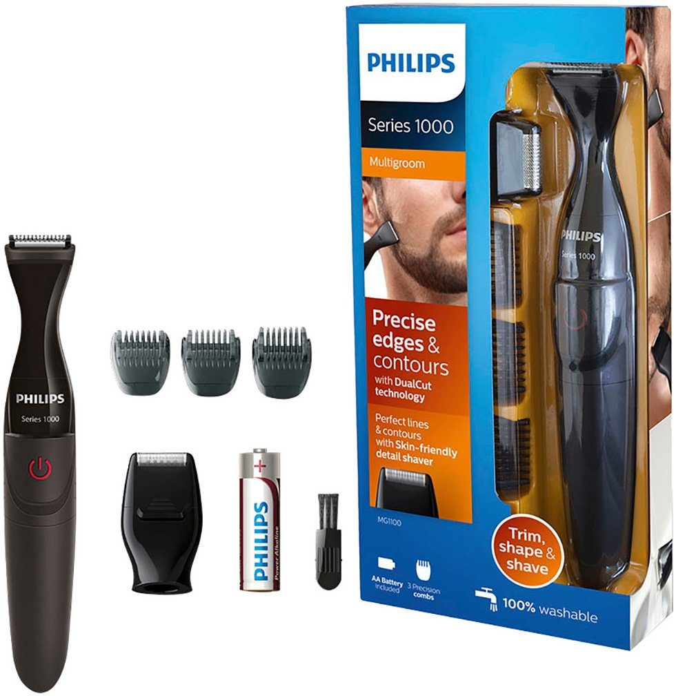 Philips Multifunktionstrimmer Series 1000 MG1100/16, abwaschbar, mit DualCut-Präzisionstrimmer und 3 Präzisionskämme