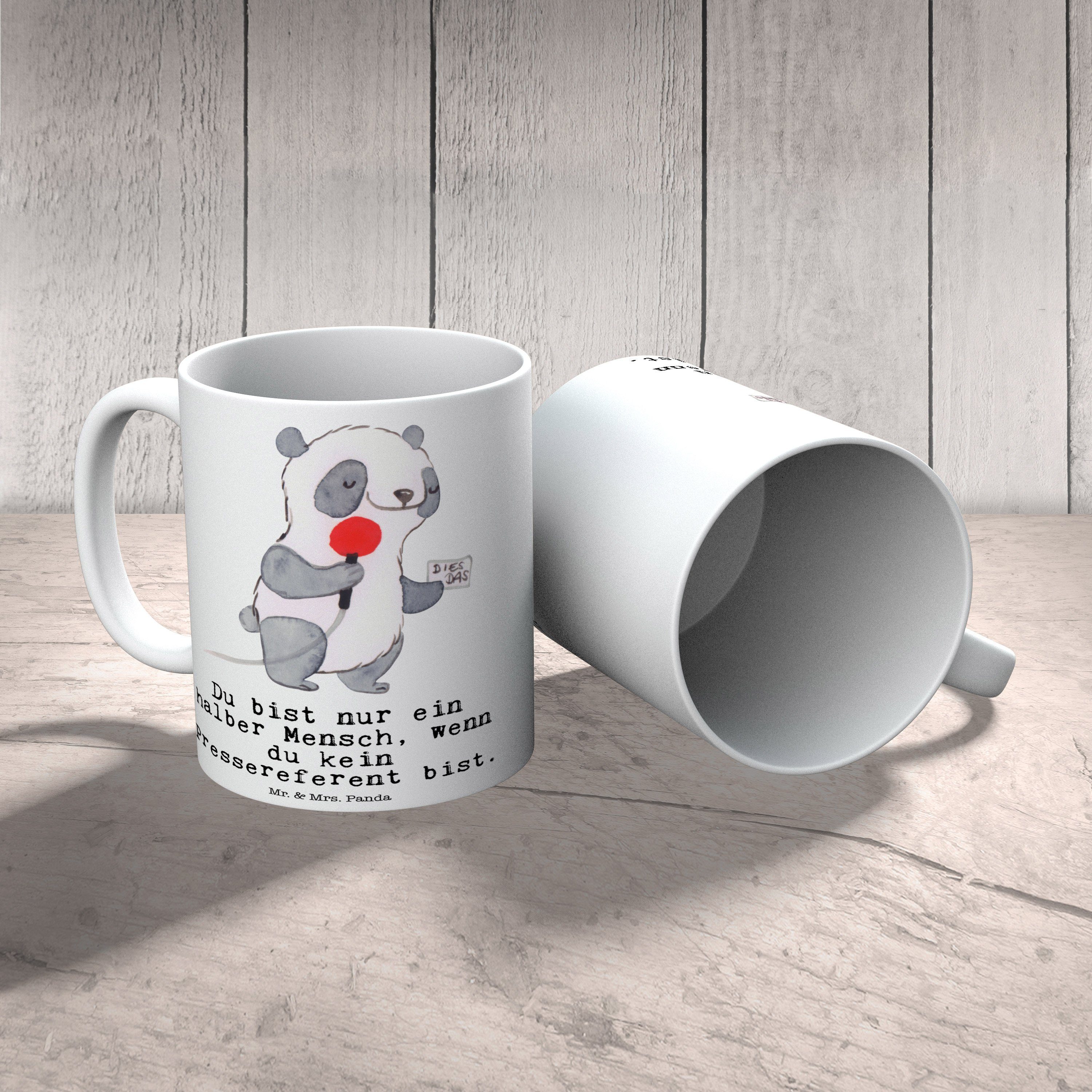 Geschenk, Mrs. Pressereferent Panda Pressemitarbe, Herz Kaffeetasse, - Keramik Tasse Mr. - & Weiß mit