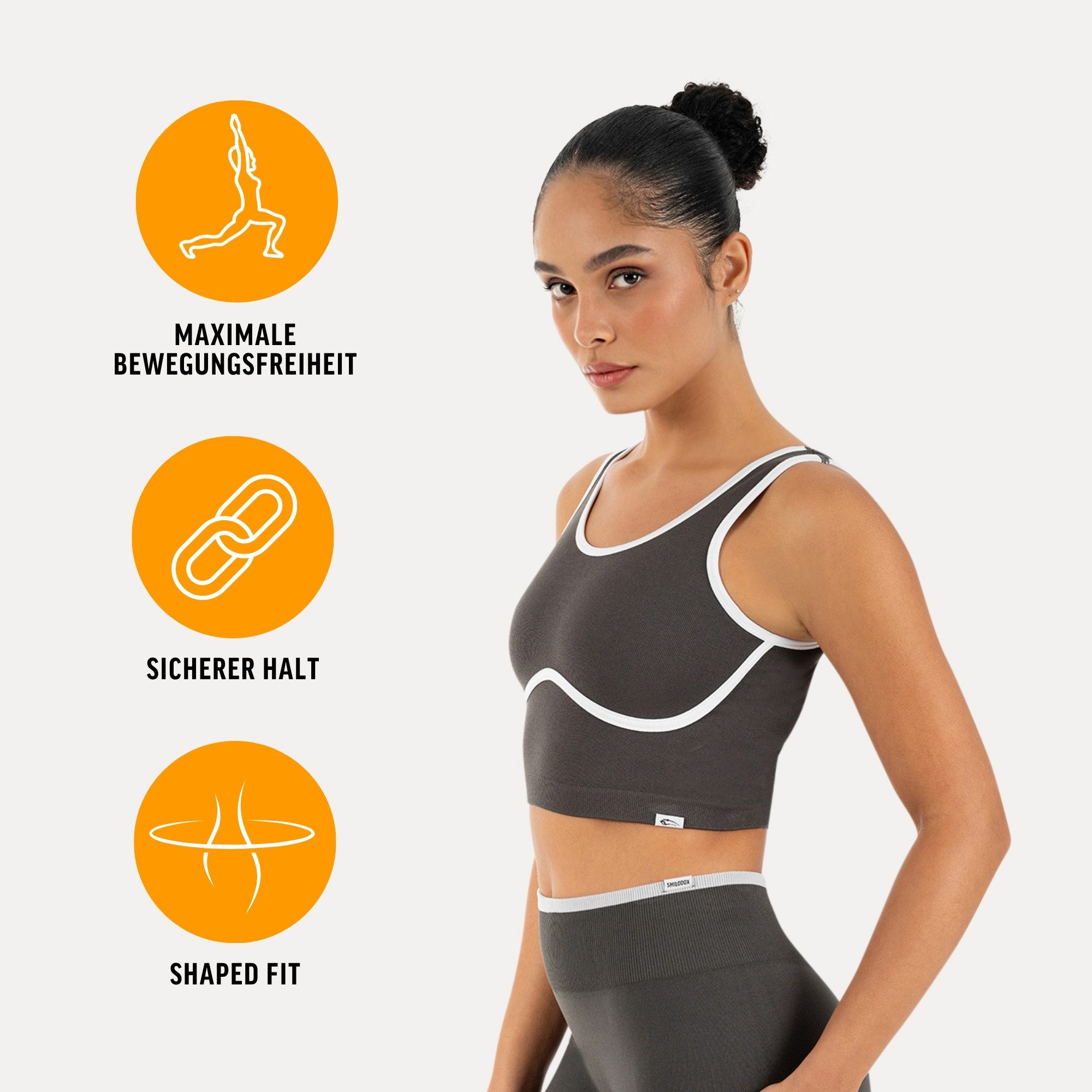 Smilodox Sport-BH Calen, Bustier Damen, Shaped Fit, Fitness Bra, Gym & Freizeit Kontrastdetails, Rippbund, Shaped Fit, weiches Strickmaterial