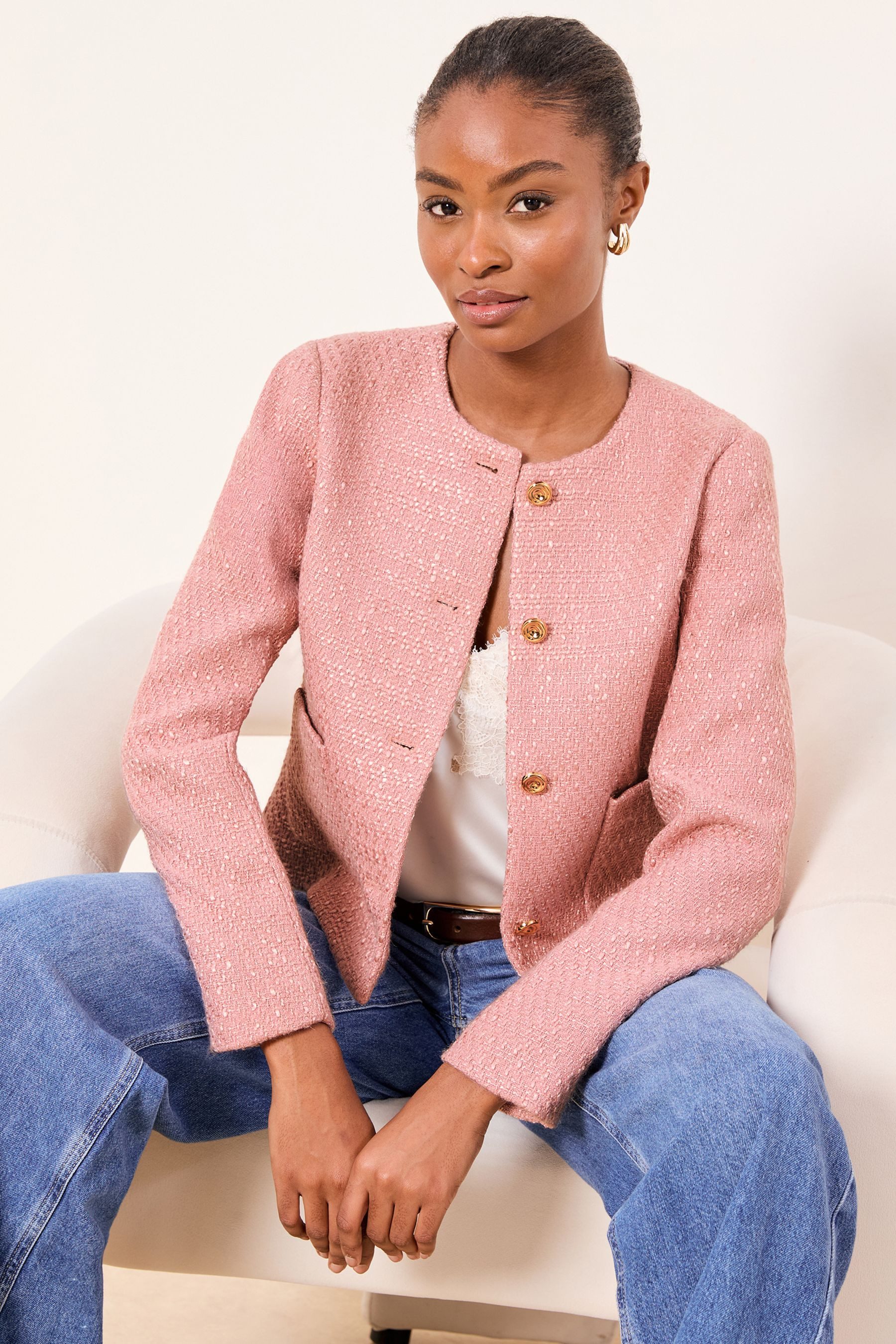 LIPSY Jackenblazer Lipsy Kragenlose Boucléjacke (1-tlg)