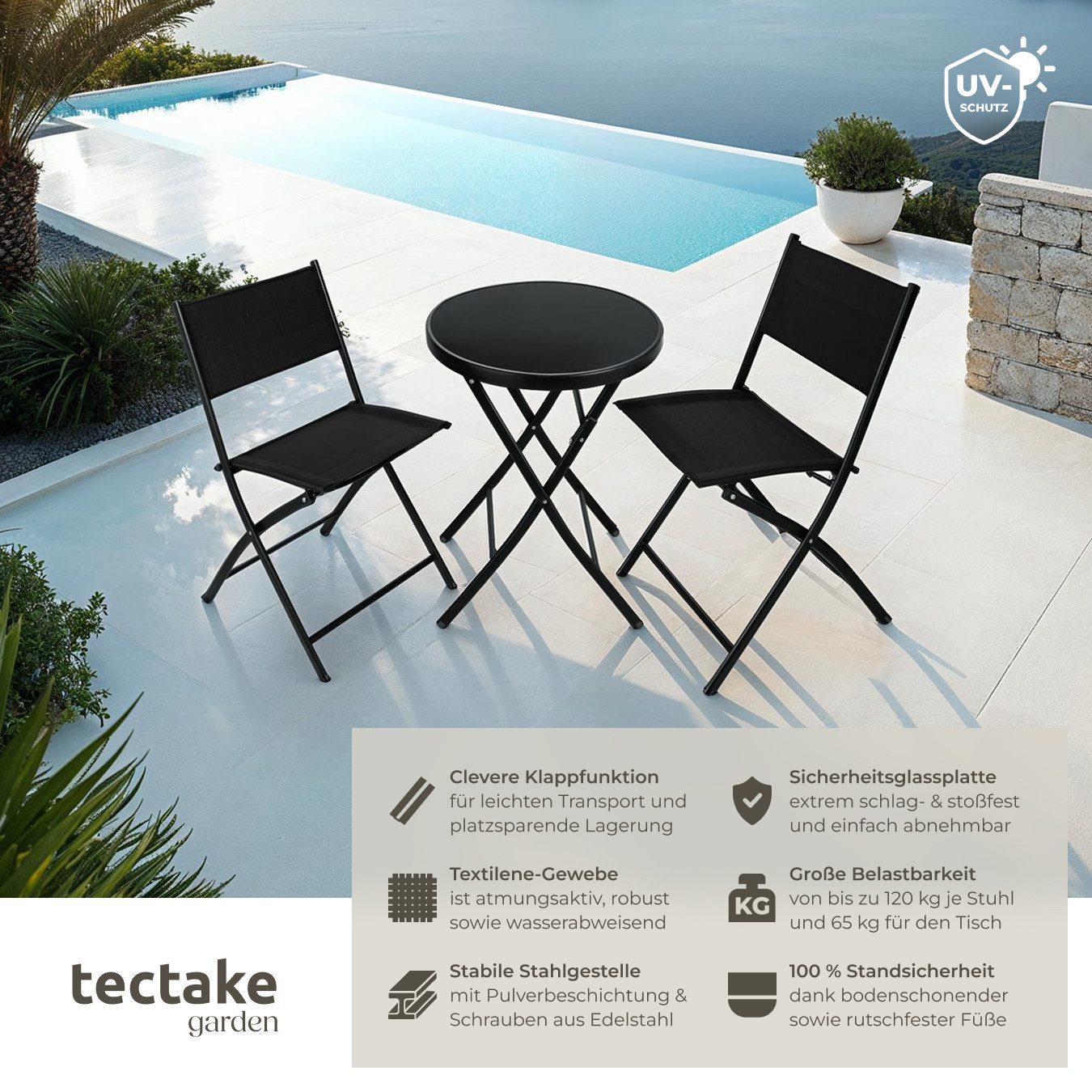 tectake Essgruppe Bistro-Set, (Set., 3-tlg), Robustes Gestell aus Stahl günstig online kaufen