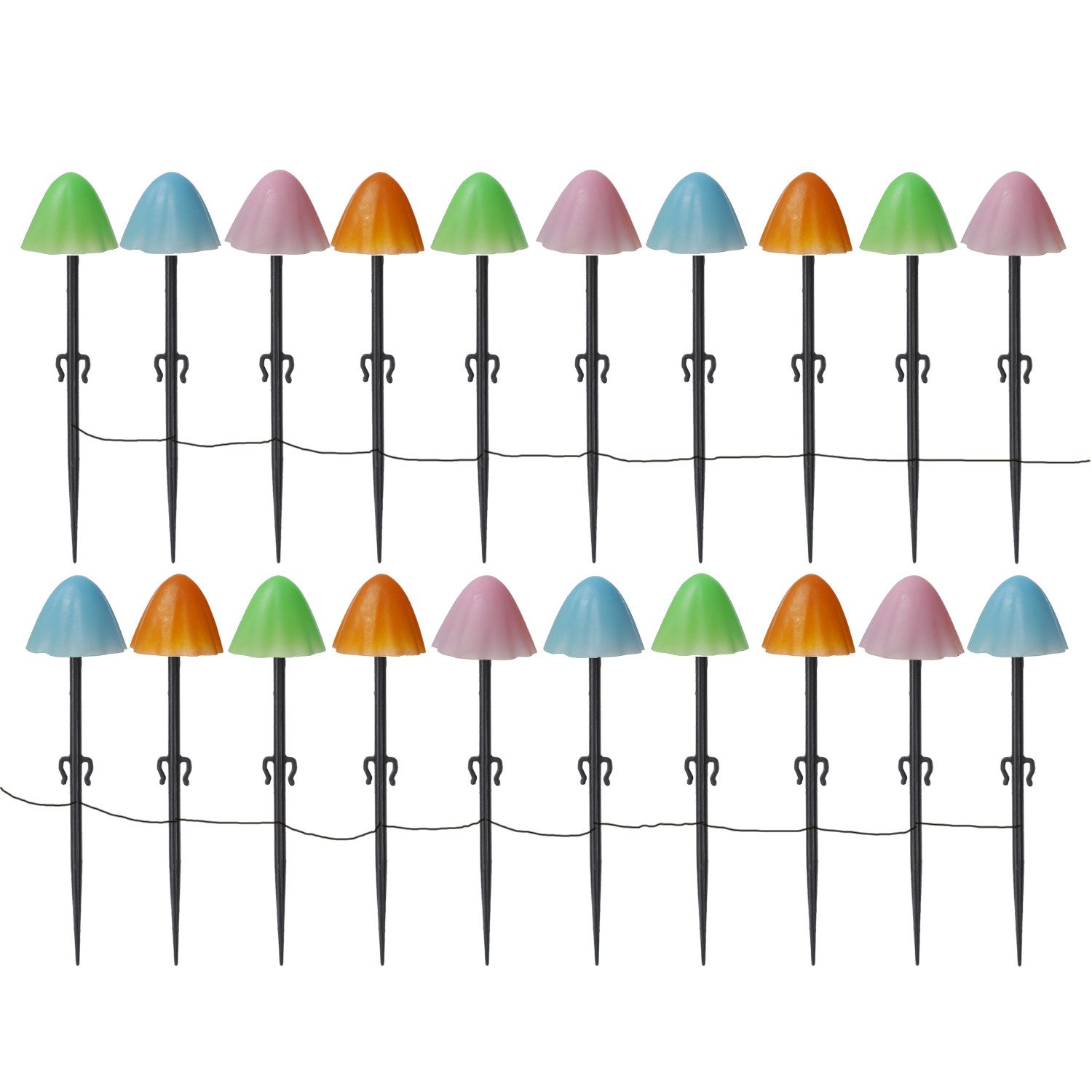 MARELIDA LED-Lichterkette Mini Pilze 20 Gartenstecker Gartendeko 8 Funkt. Timer bunt L: 3,8m, 20-flammig