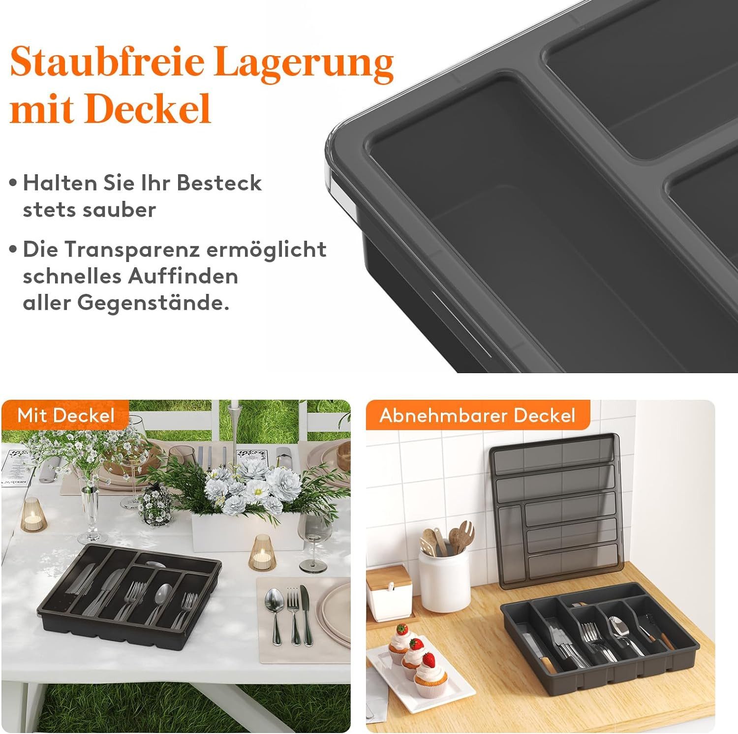 PFCTART Besteckkasten Schwarz Besteckkasten mit Deckel 6 Fächer (Besteckkas günstig online kaufen